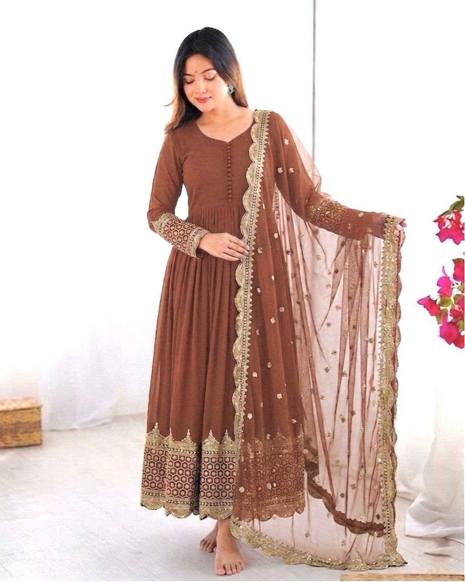 ZF 194 GEORGETTE SEQUENCE DESIGNER PARTY WEAR LADIES ANARKALI GOWN WITH DUPATTA SET 