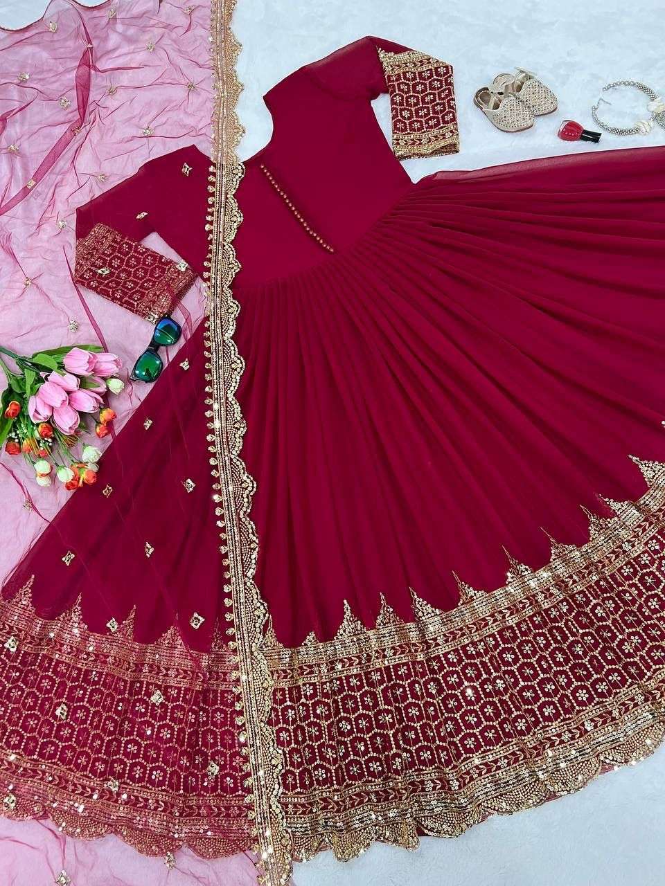 ZF 194 GEORGETTE SEQUENCE DESIGNER PARTY WEAR LADIES ANARKALI GOWN WITH DUPATTA SET 