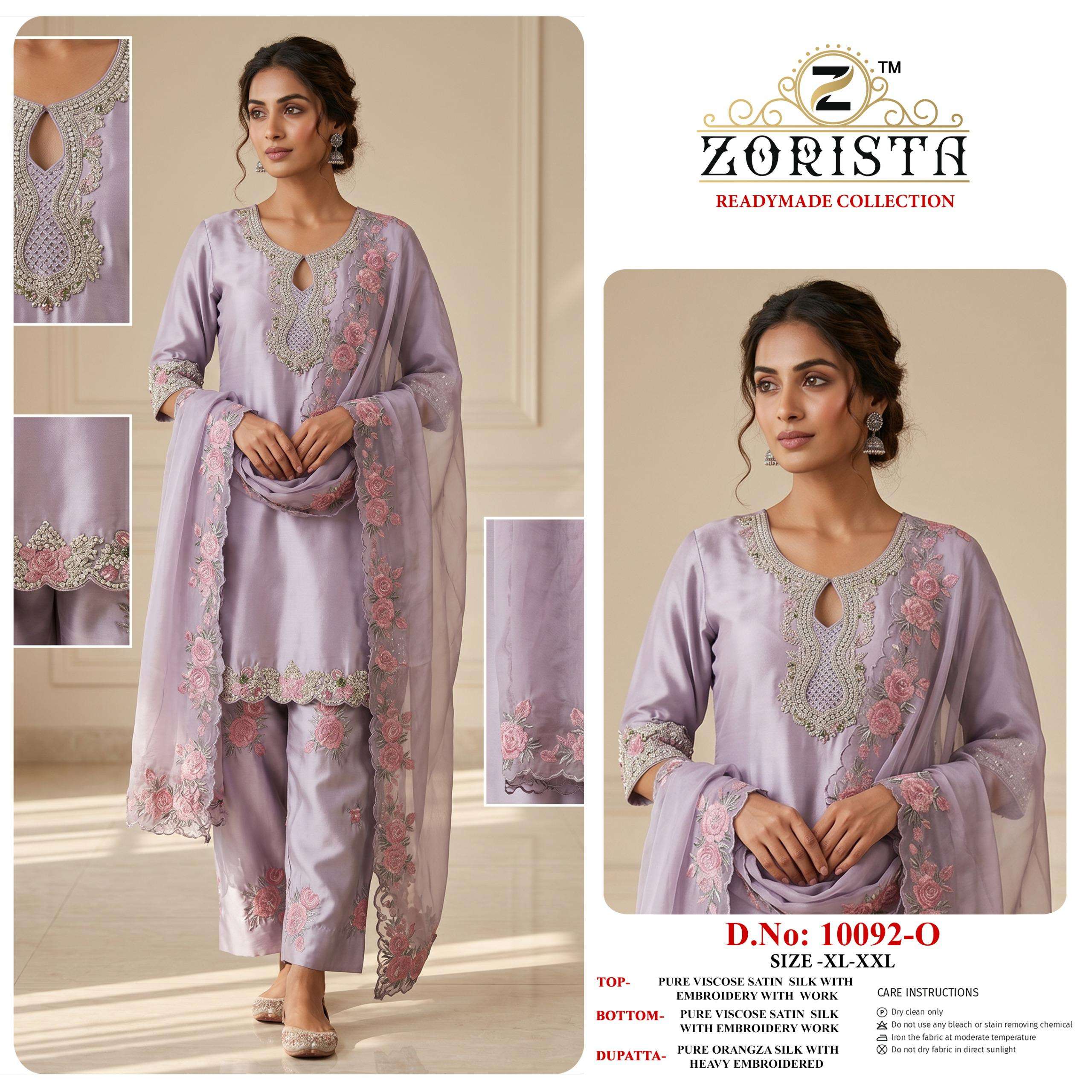 ZORISTA D NO 10092 MNOPQ SATIN SILK EMBROIDERED DESIGNER READY MADE PAKISTANI SUIT