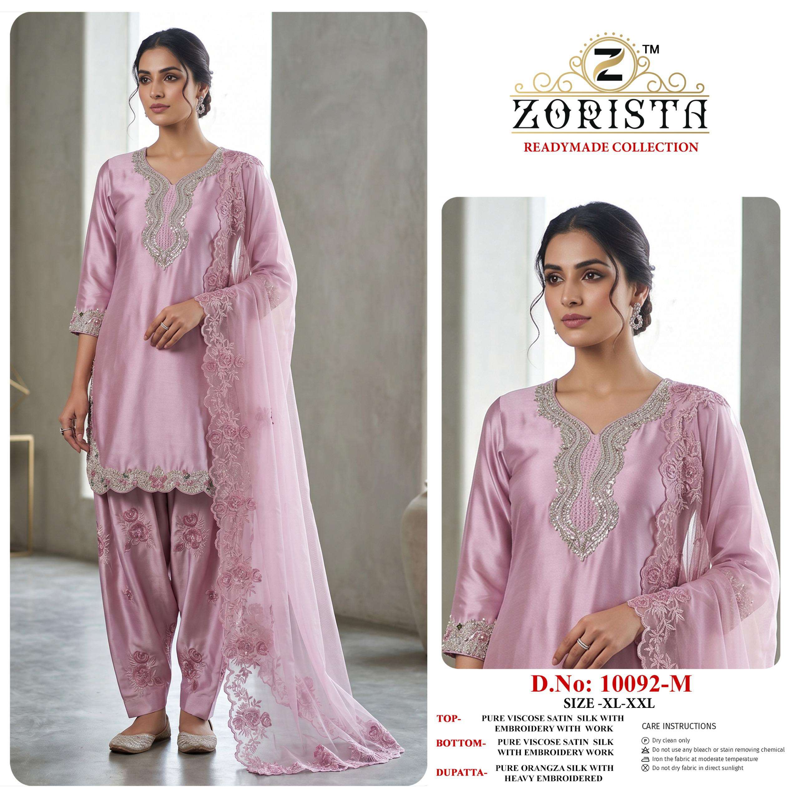 ZORISTA D NO 10092 MNOPQ SATIN SILK EMBROIDERED DESIGNER READY MADE PAKISTANI SUIT