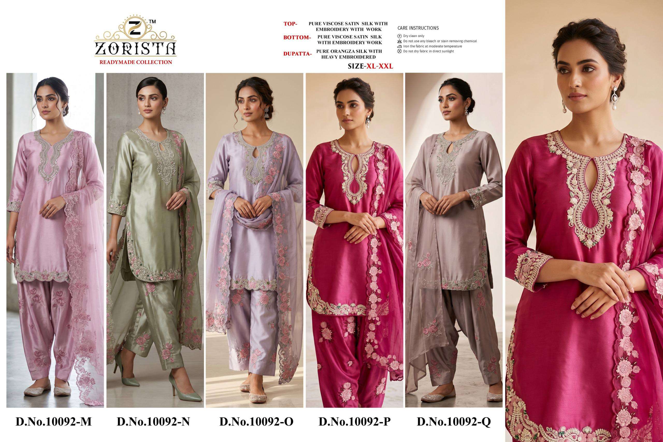 ZORISTA D NO 10092 MNOPQ SATIN SILK EMBROIDERED DESIGNER READY MADE PAKISTANI SUIT