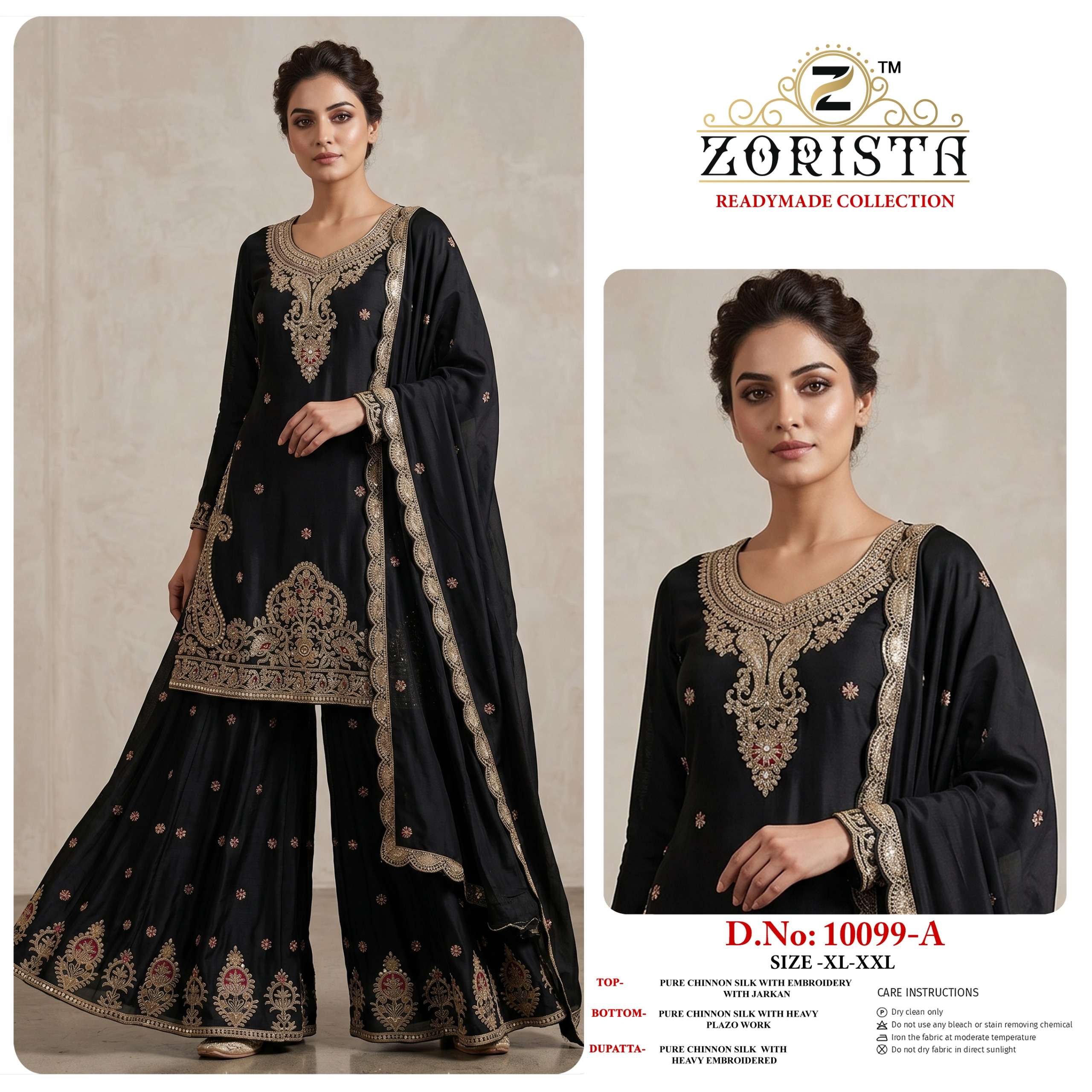 ZORISTA D NO 10099 SILK HEAVY EMBROIDERD DESIGNER READY MADE SUIT