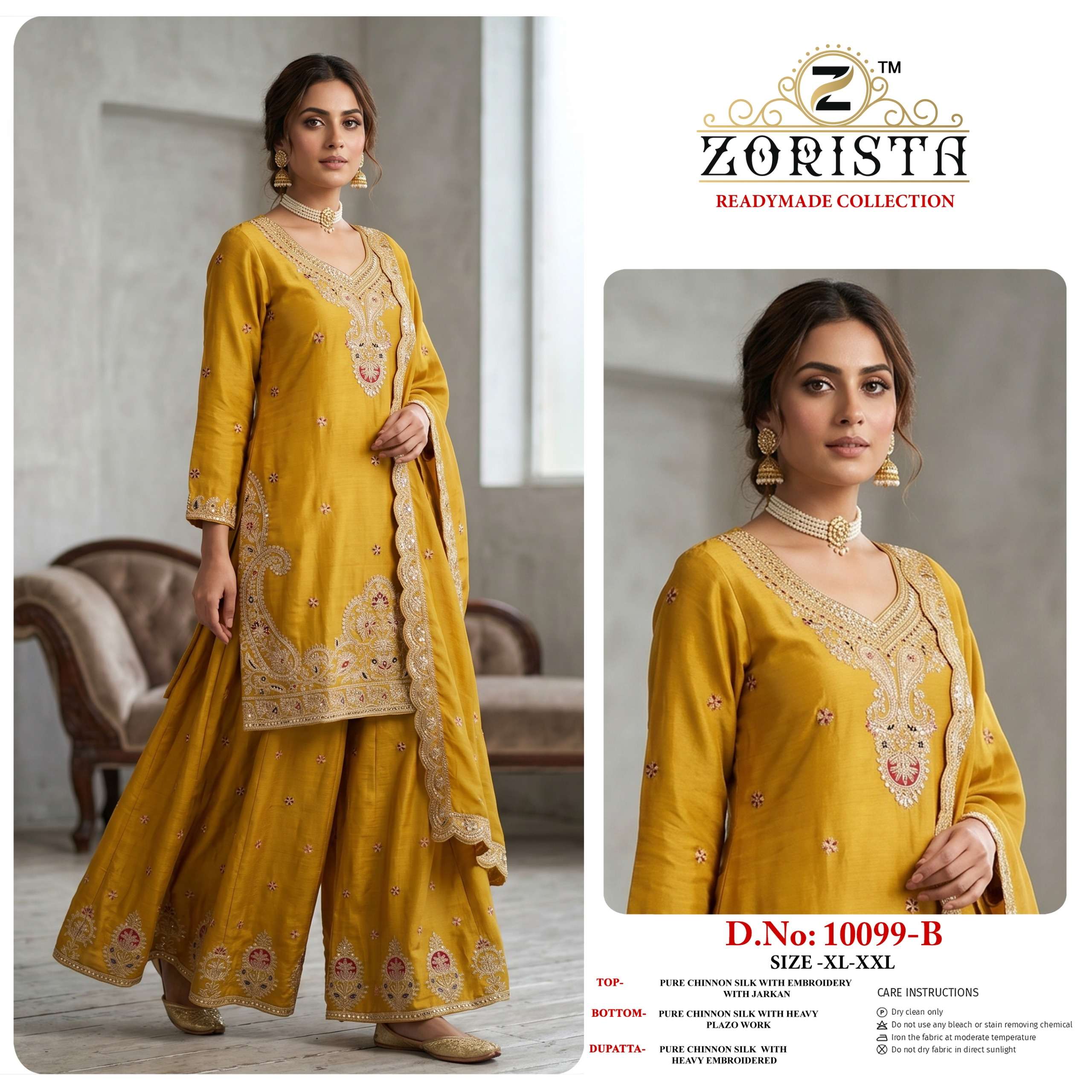 ZORISTA D NO 10099 SILK HEAVY EMBROIDERD DESIGNER READY MADE SUIT