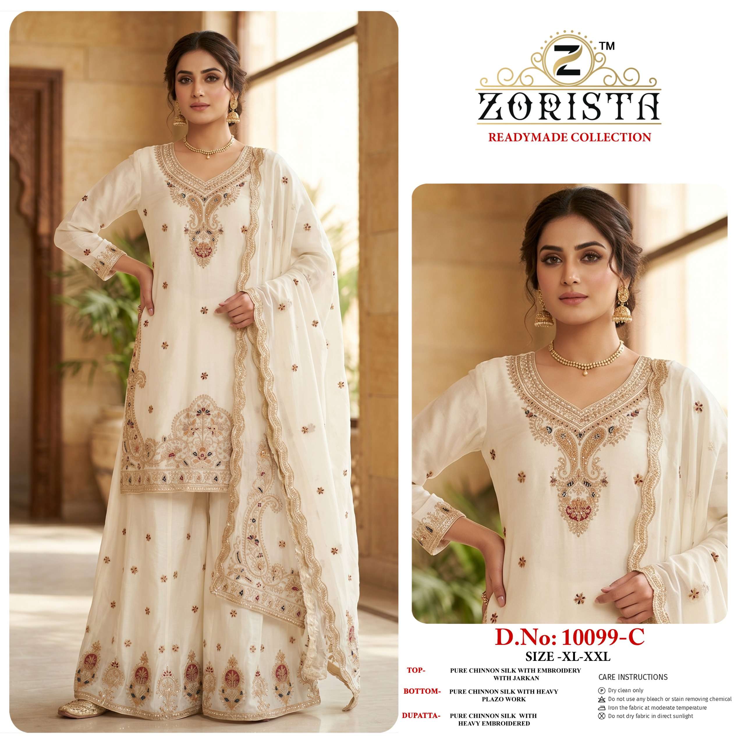 ZORISTA D NO 10099 SILK HEAVY EMBROIDERD DESIGNER READY MADE SUIT