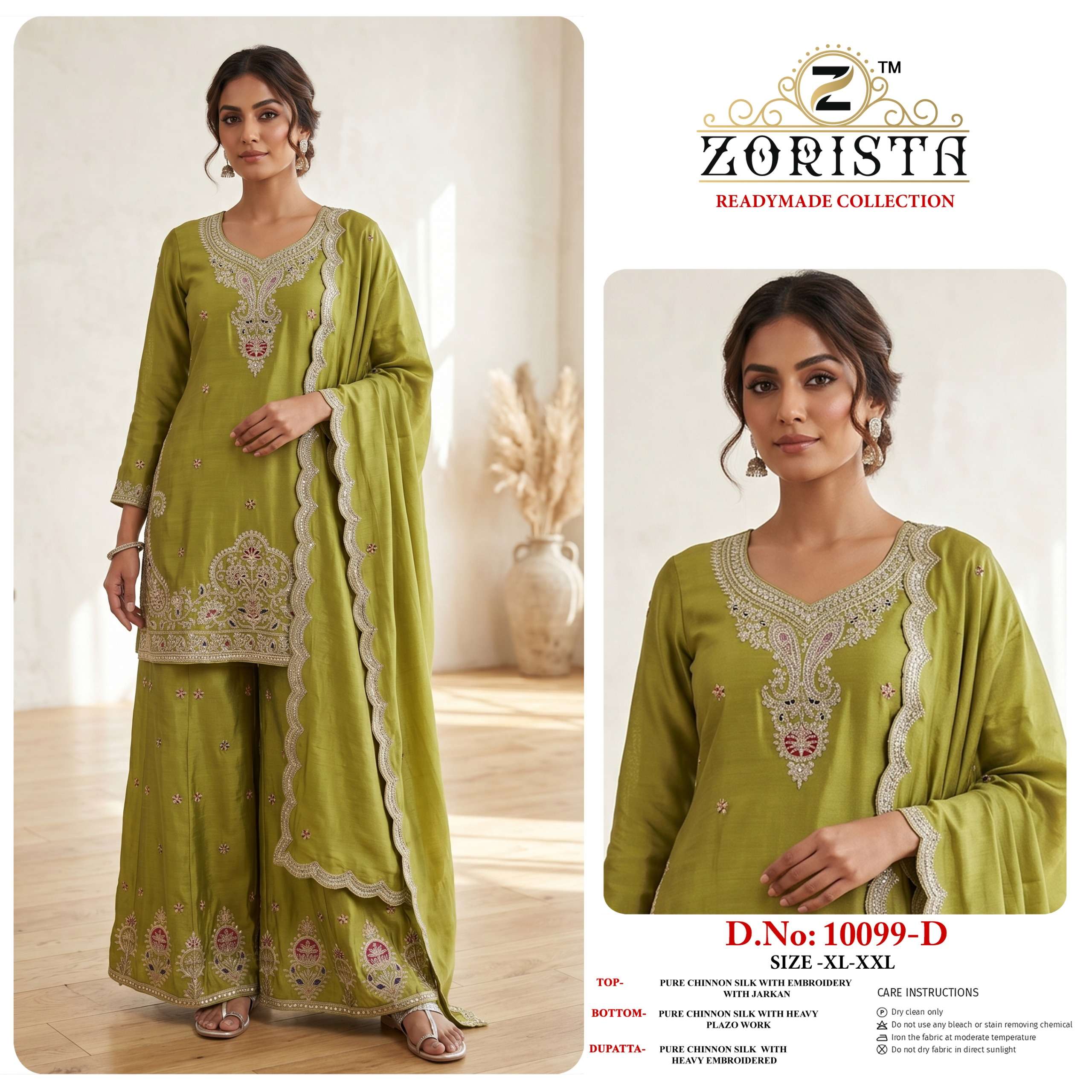 ZORISTA D NO 10099 SILK HEAVY EMBROIDERD DESIGNER READY MADE SUIT