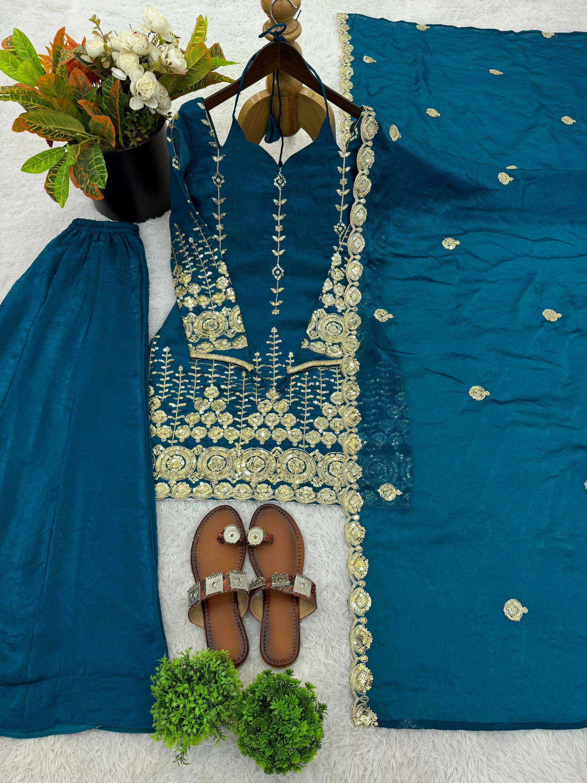 ZSR 3172 SILK SEQUENCE EMBROIDERY DESIGNER WORK READY MADE LADIES SUIT