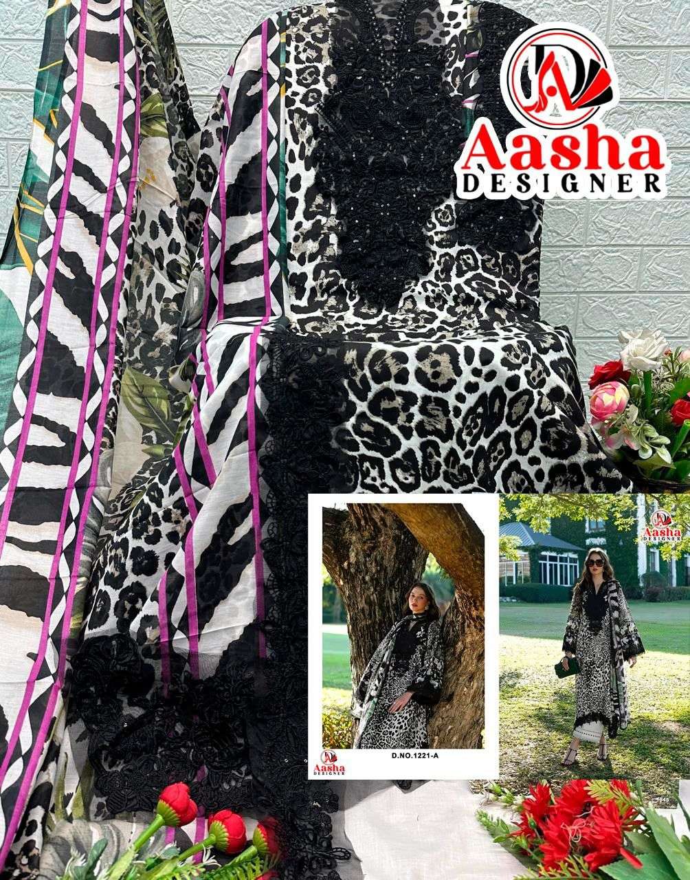 AASHA DESIGNER D NO 1221 COTTON PATCH EMBROIDERY WORK SALWAR KAMEEZ 
