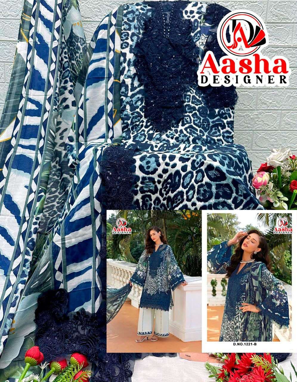 AASHA DESIGNER D NO 1221 COTTON PATCH EMBROIDERY WORK SALWAR KAMEEZ 