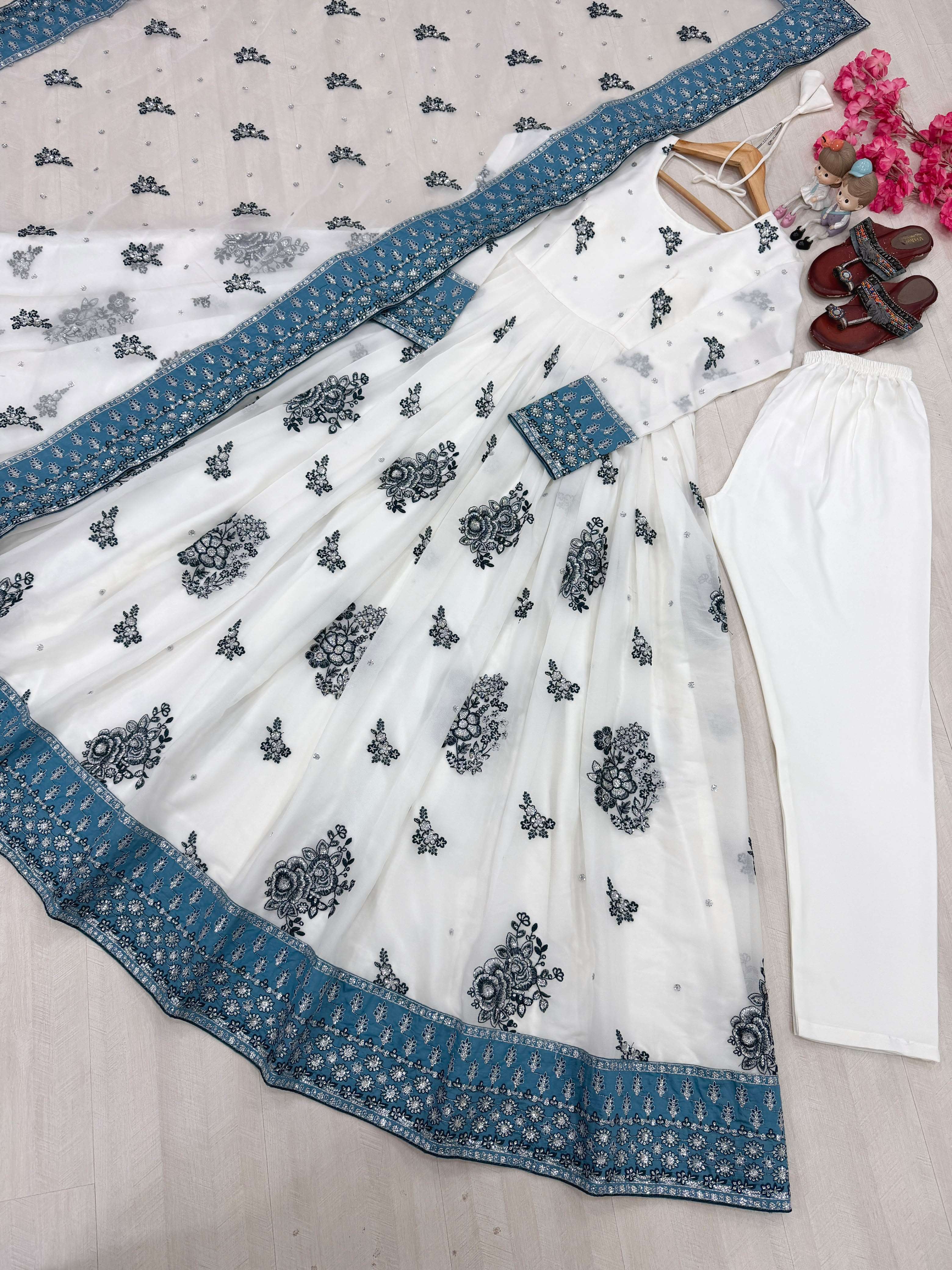 AD 231 GEORGETTE SEQUENCE EMBROIDERY DESIGNER PARTY WEAR GOWN BOTTOM AND DUPATTA SET 