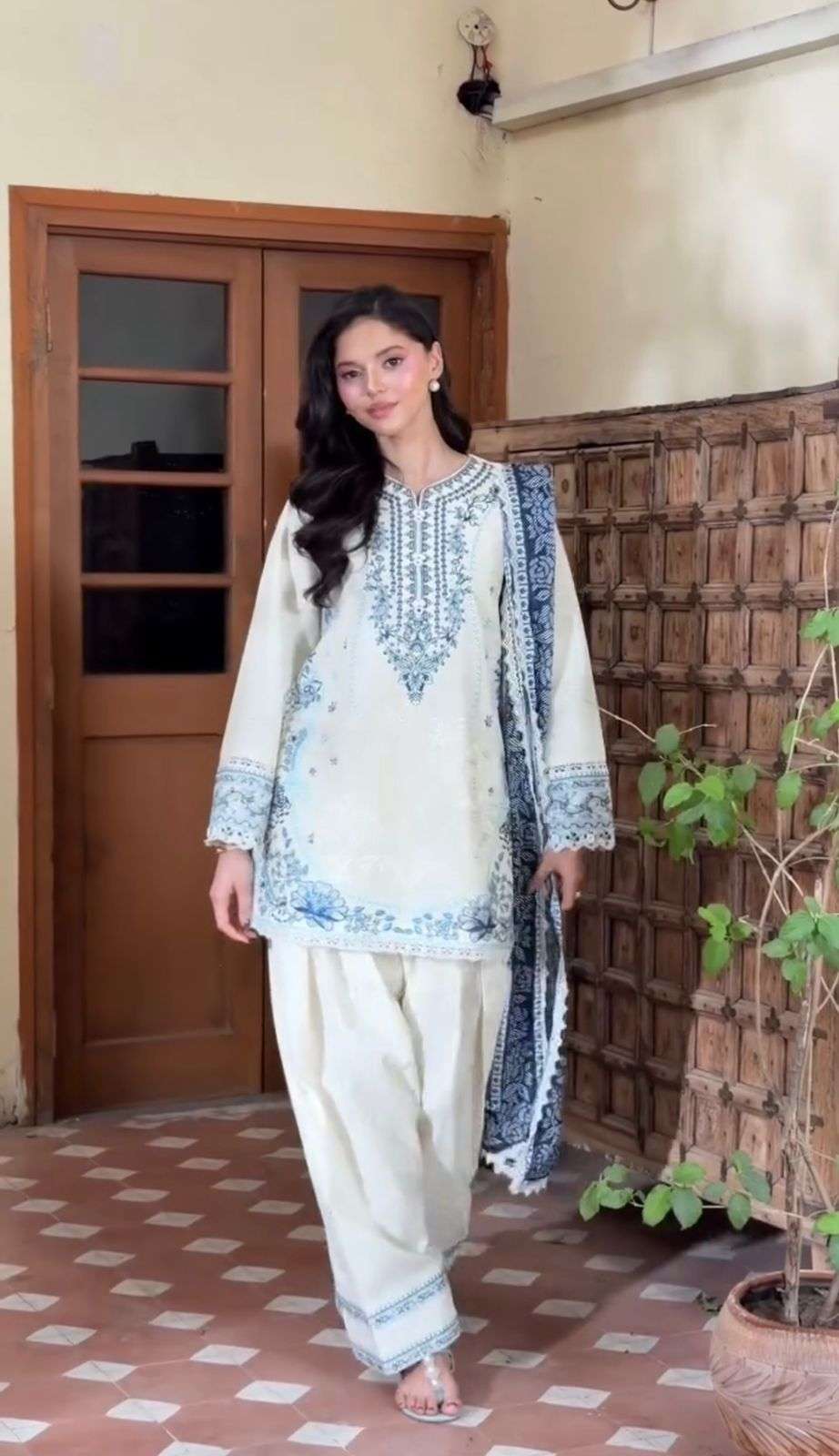 AD 233 RAYON FANCY DESIGNER WORK PAKISTANI PATTERN TOP FARSHI PLAZZO AND DUPATTA SET 