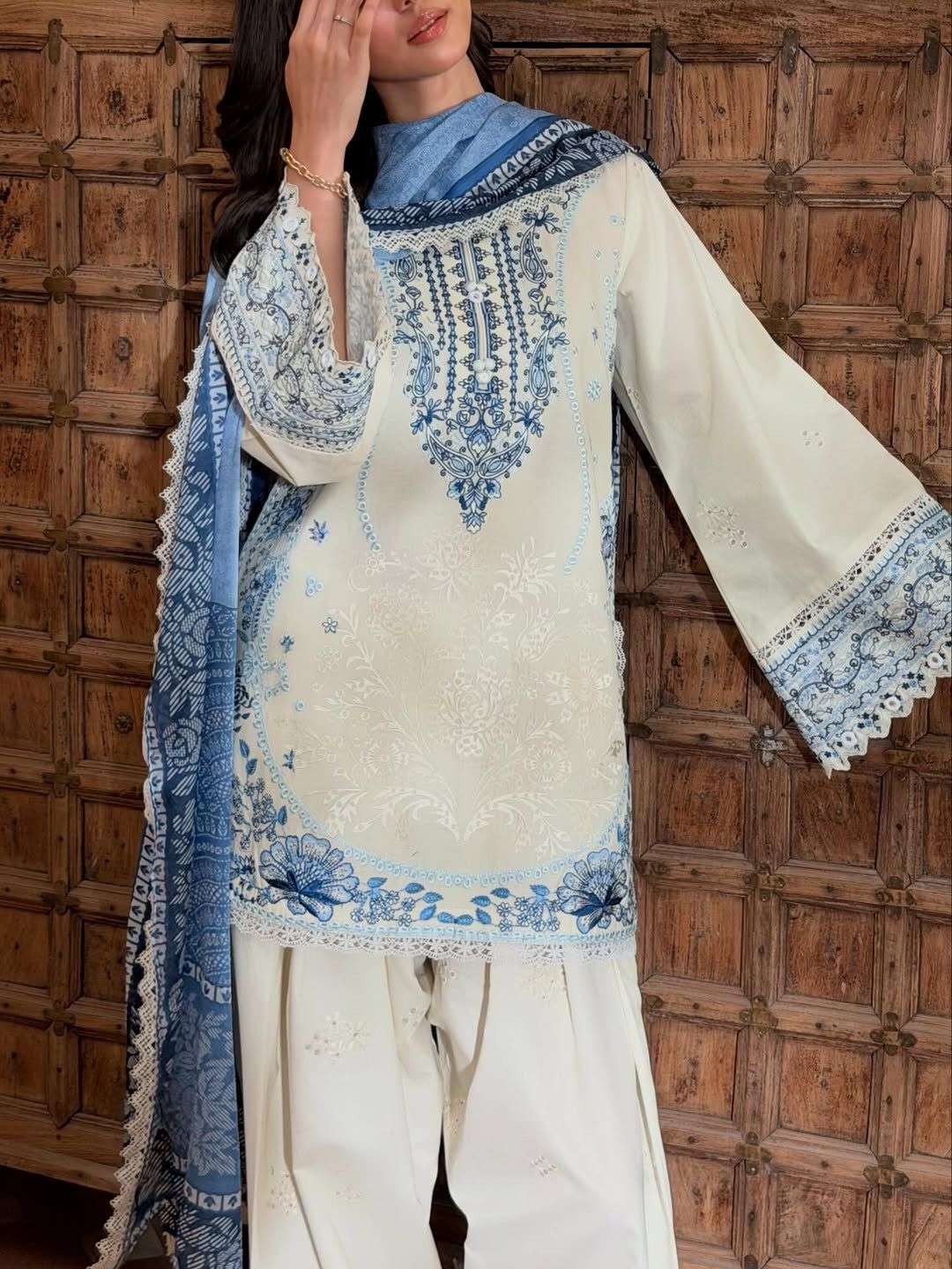AD 233 RAYON FANCY DESIGNER WORK PAKISTANI PATTERN TOP FARSHI PLAZZO AND DUPATTA SET 