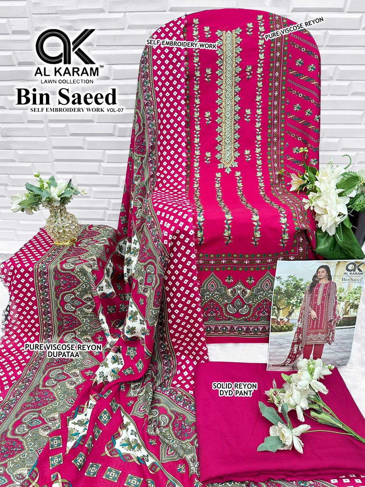AL KARAM BIN SAEED VOL 7 COTTON PAKISTANI PRINT WITH FANCY WORK SUIT
