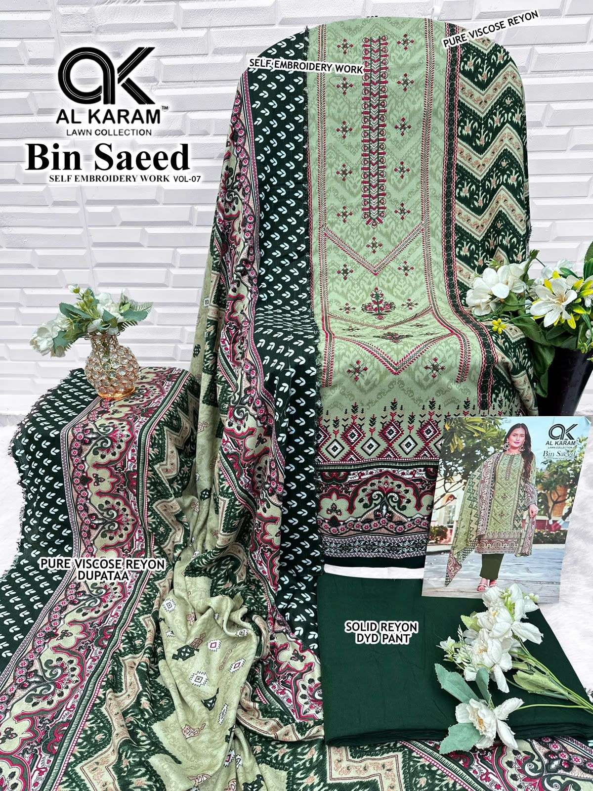AL KARAM BIN SAEED VOL 7 COTTON PAKISTANI PRINT WITH FANCY WORK SUIT
