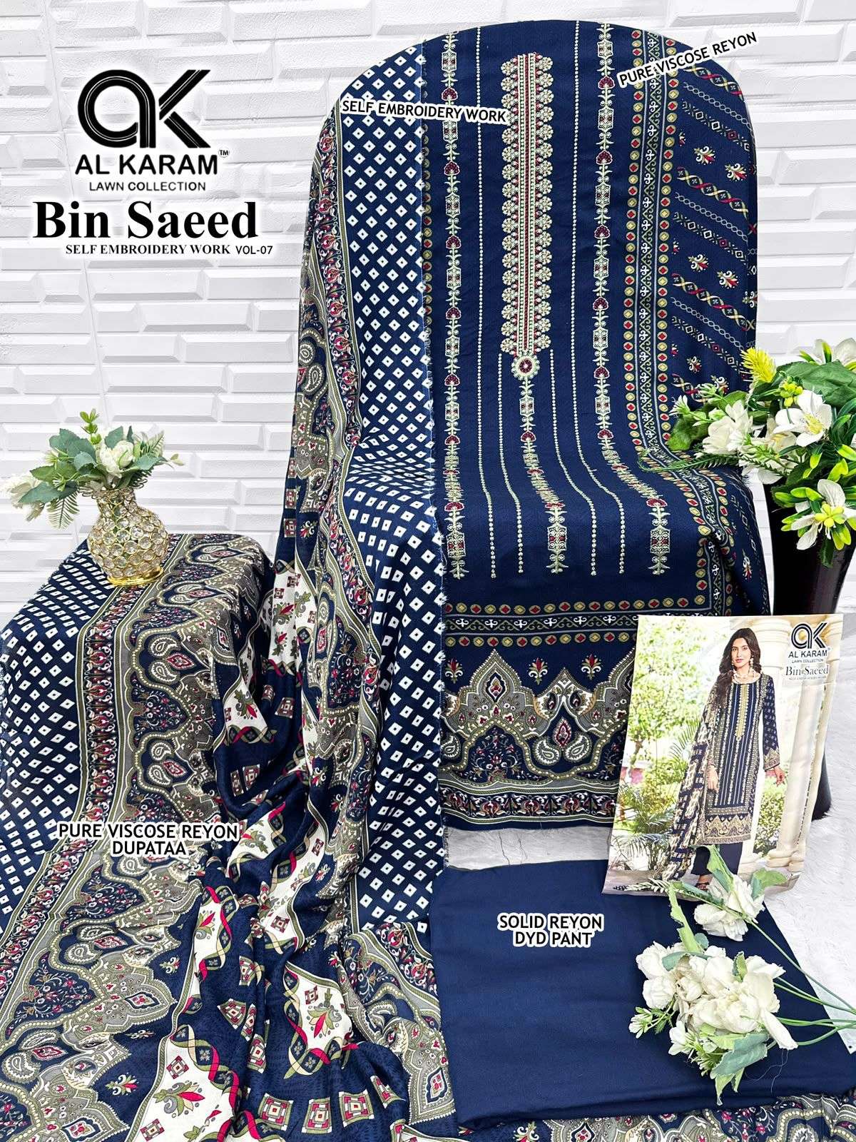 AL KARAM BIN SAEED VOL 7 COTTON PAKISTANI PRINT WITH FANCY WORK SUIT