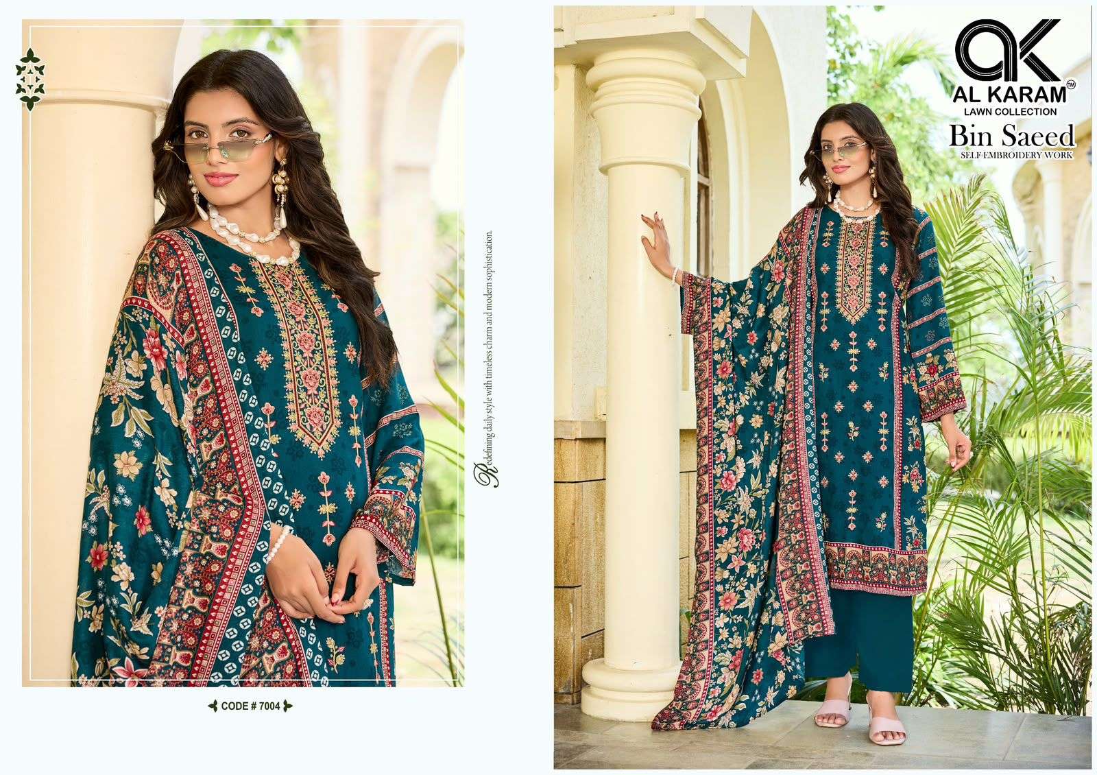 AL KARAM BIN SAEED VOL 7 COTTON PAKISTANI PRINT WITH FANCY WORK SUIT