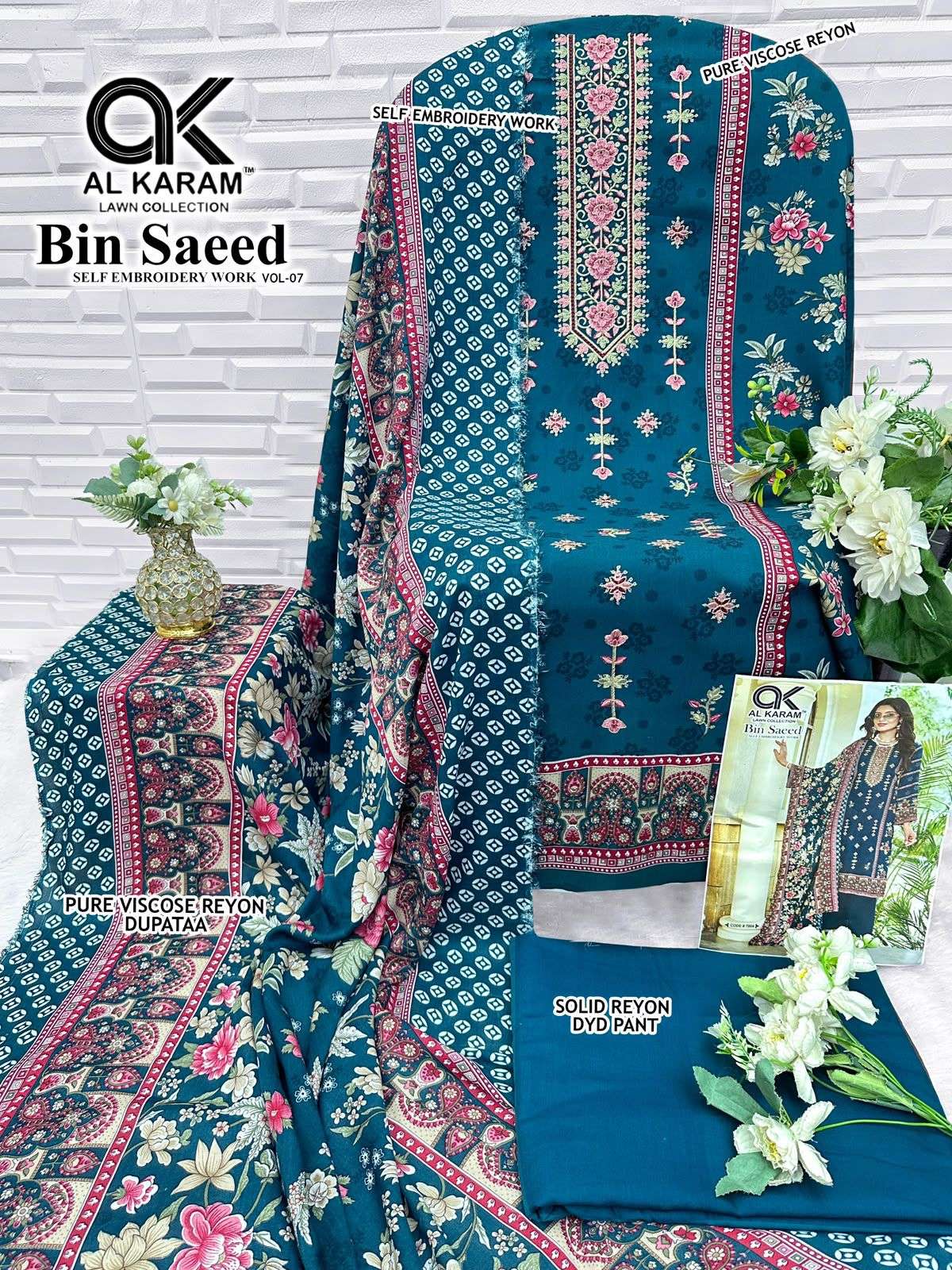 AL KARAM BIN SAEED VOL 7 COTTON PAKISTANI PRINT WITH FANCY WORK SUIT