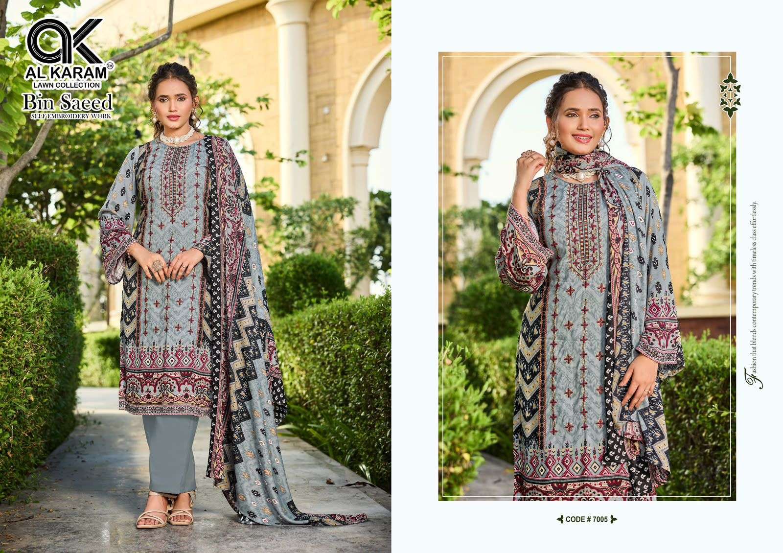 AL KARAM BIN SAEED VOL 7 COTTON PAKISTANI PRINT WITH FANCY WORK SUIT