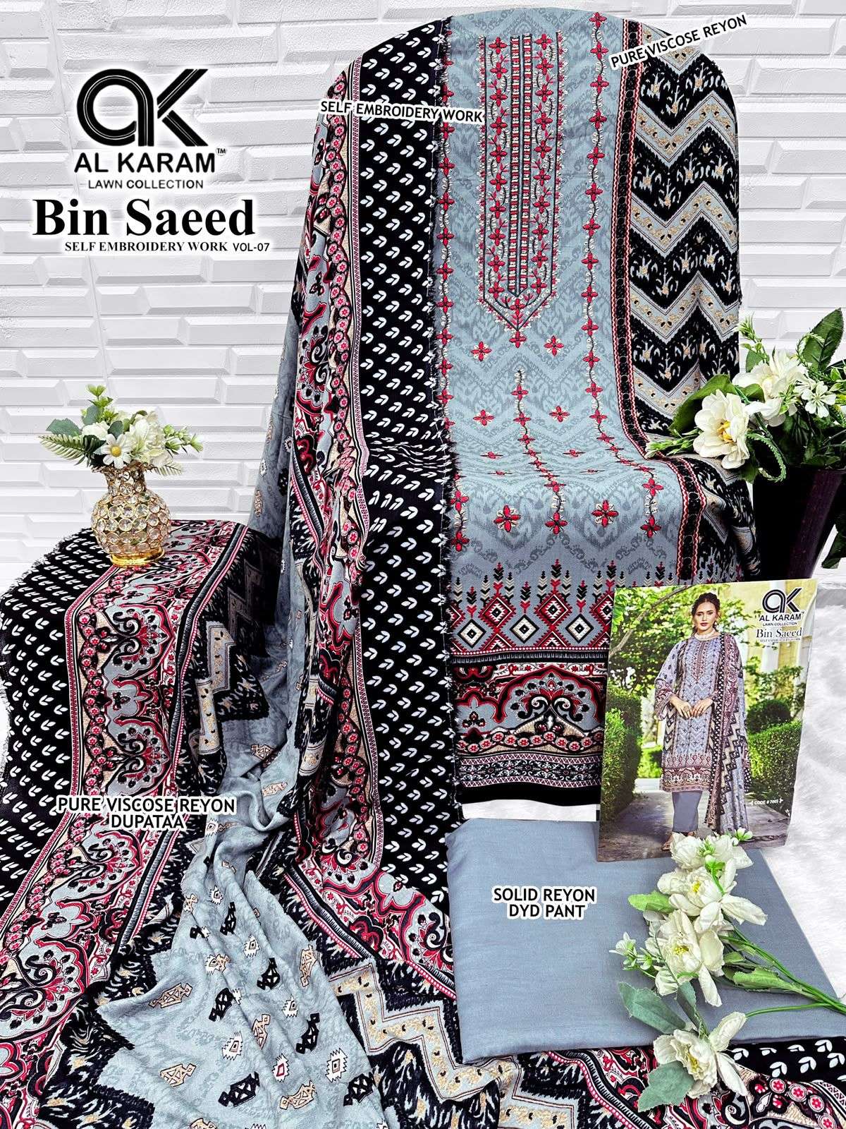 AL KARAM BIN SAEED VOL 7 COTTON PAKISTANI PRINT WITH FANCY WORK SUIT