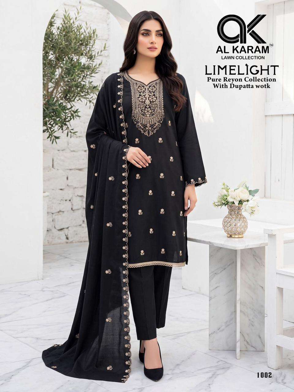AL KARAM LIME LIGHT RAYON FANCY EMBROIDERY WORK SALWAR SUIT