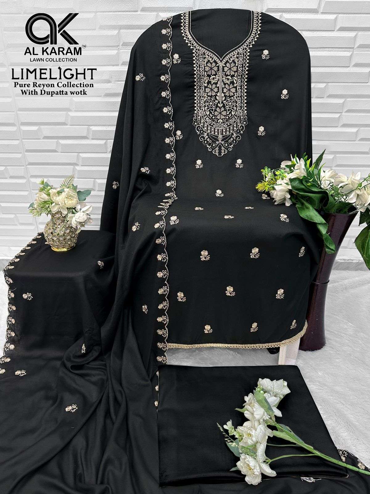 AL KARAM LIME LIGHT RAYON FANCY EMBROIDERY WORK SALWAR SUIT