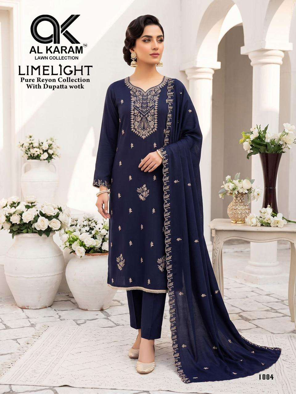 AL KARAM LIME LIGHT RAYON FANCY EMBROIDERY WORK SALWAR SUIT