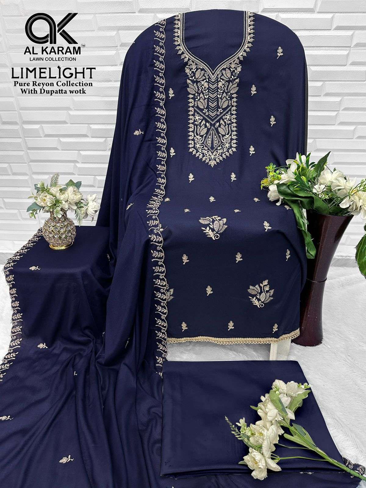 AL KARAM LIME LIGHT RAYON FANCY EMBROIDERY WORK SALWAR SUIT