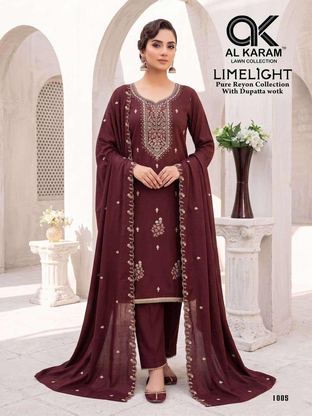 AL KARAM LIME LIGHT RAYON FANCY EMBROIDERY WORK SALWAR SUIT