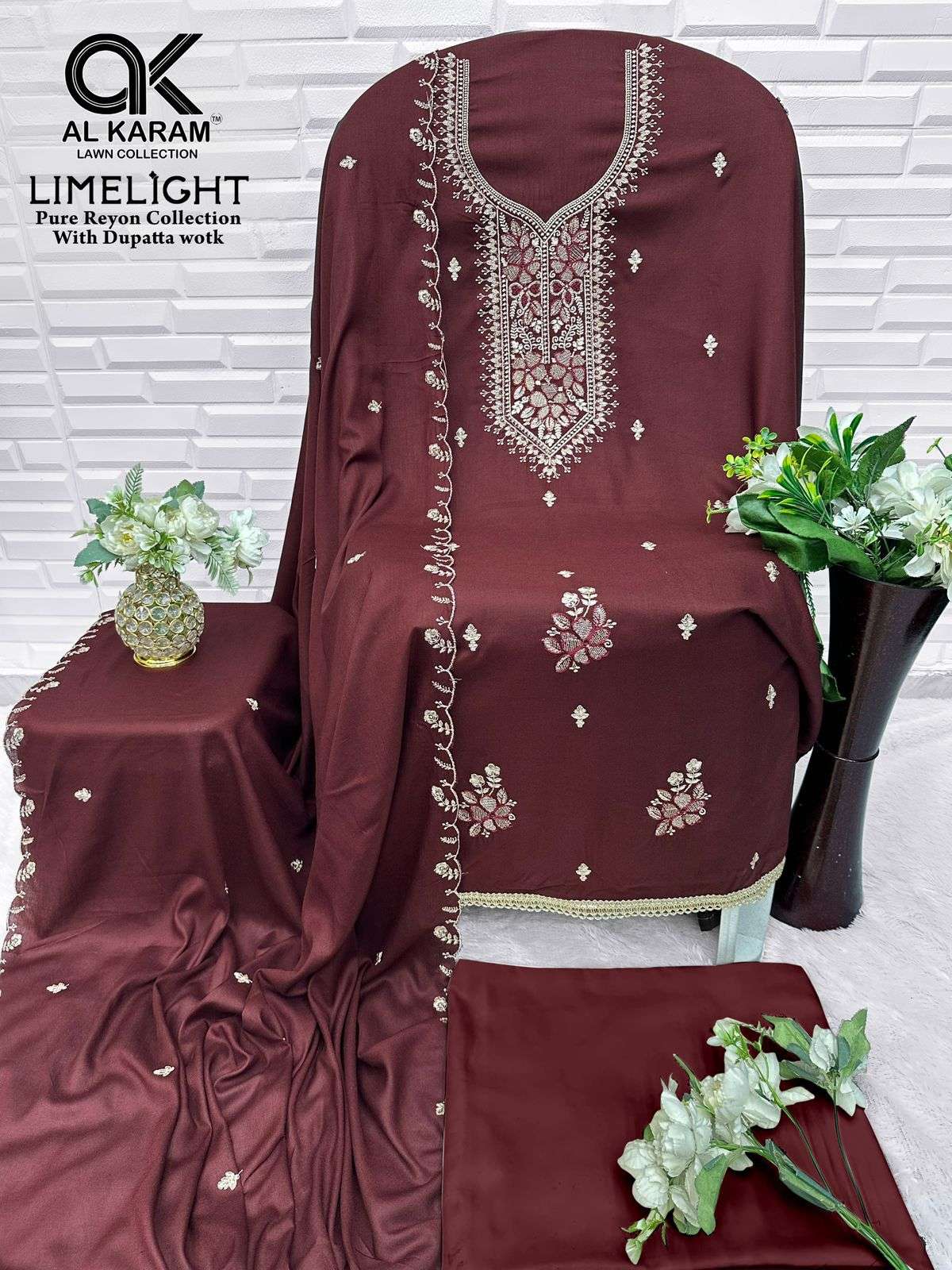 AL KARAM LIME LIGHT RAYON FANCY EMBROIDERY WORK SALWAR SUIT