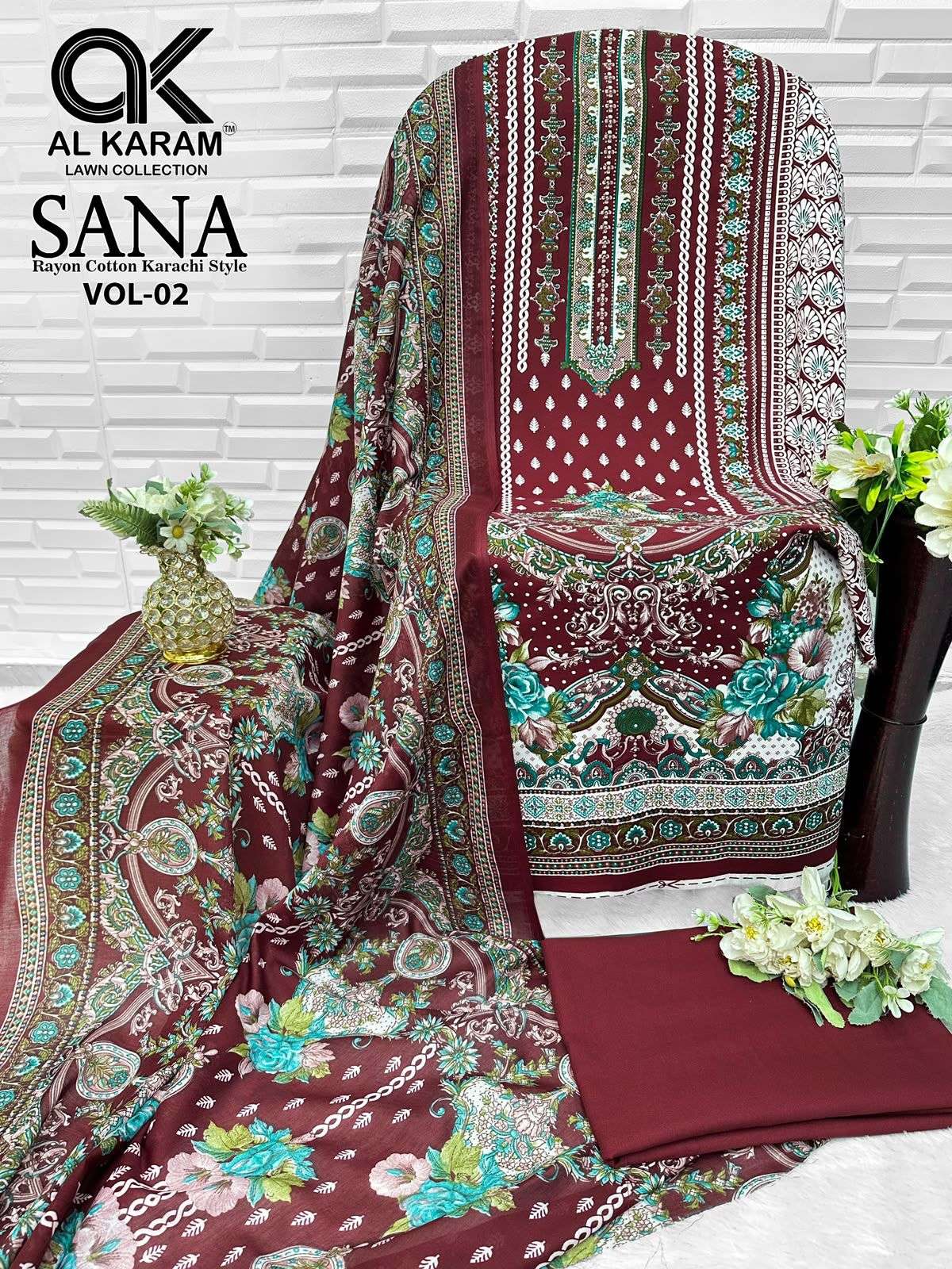 AL KARAM SANA VOL 2 RAYON COTTON DIGITAL KARACHI PRINT SALWAR SUIT