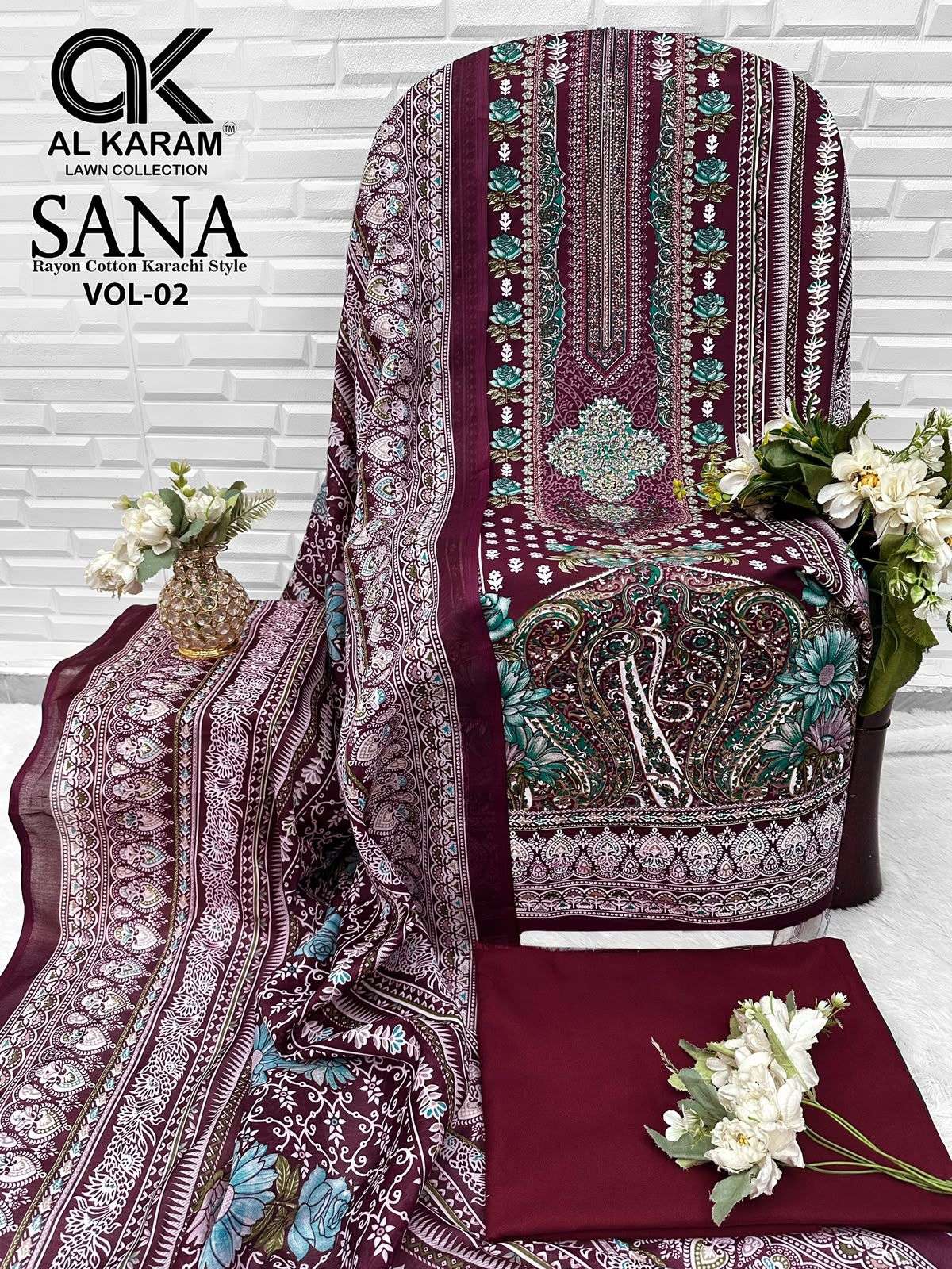 AL KARAM SANA VOL 2 RAYON COTTON DIGITAL KARACHI PRINT SALWAR SUIT
