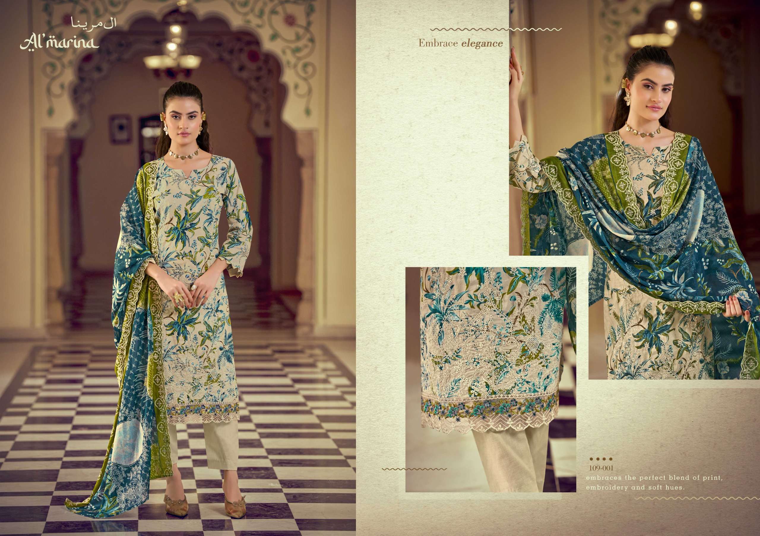 AL MARINA CHIKANKARI VOL 5 COTTON DIGITAL PRINT WITH EMBROIDERY WORK SUIT
