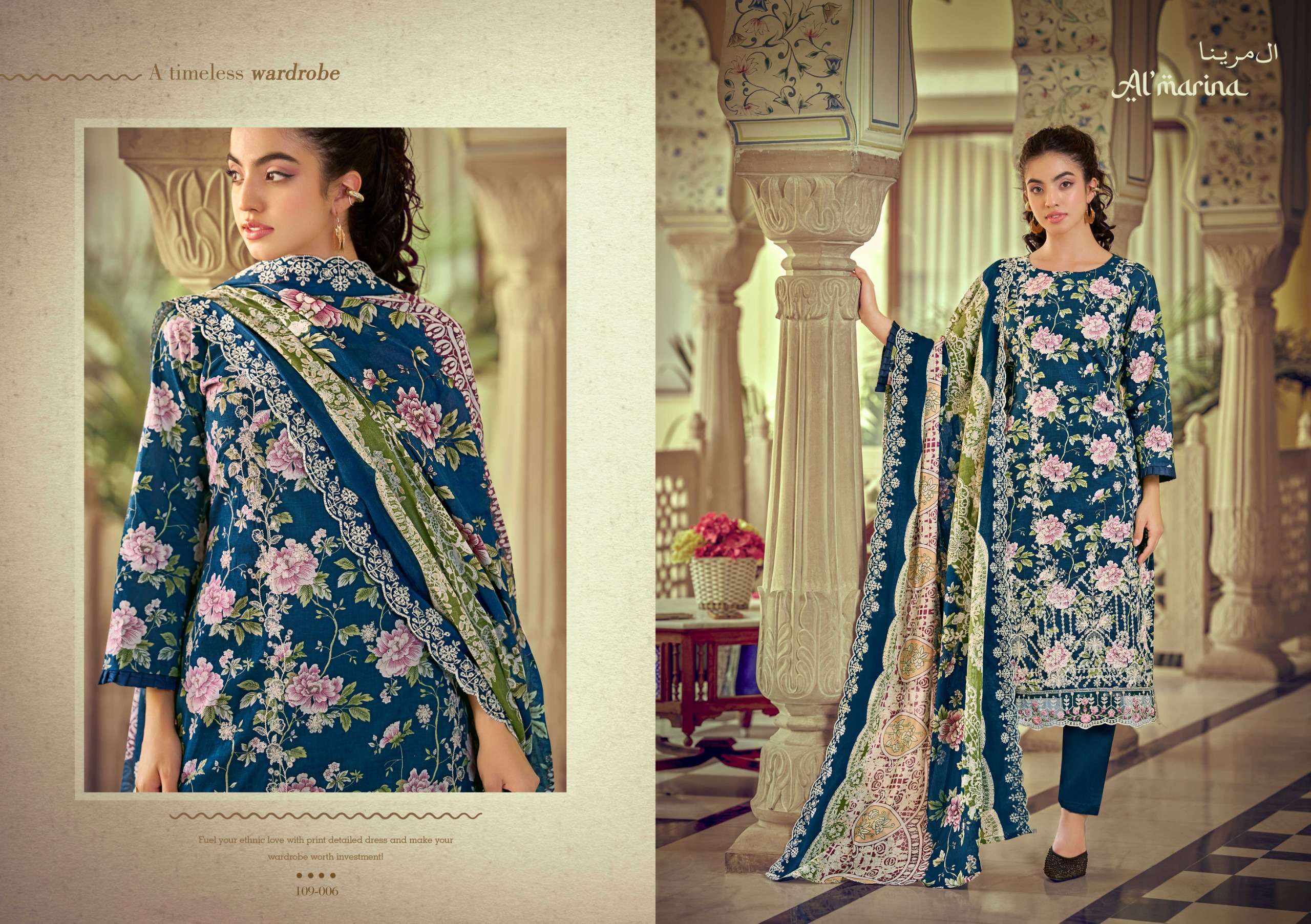 AL MARINA CHIKANKARI VOL 5 COTTON DIGITAL PRINT WITH EMBROIDERY WORK SUIT