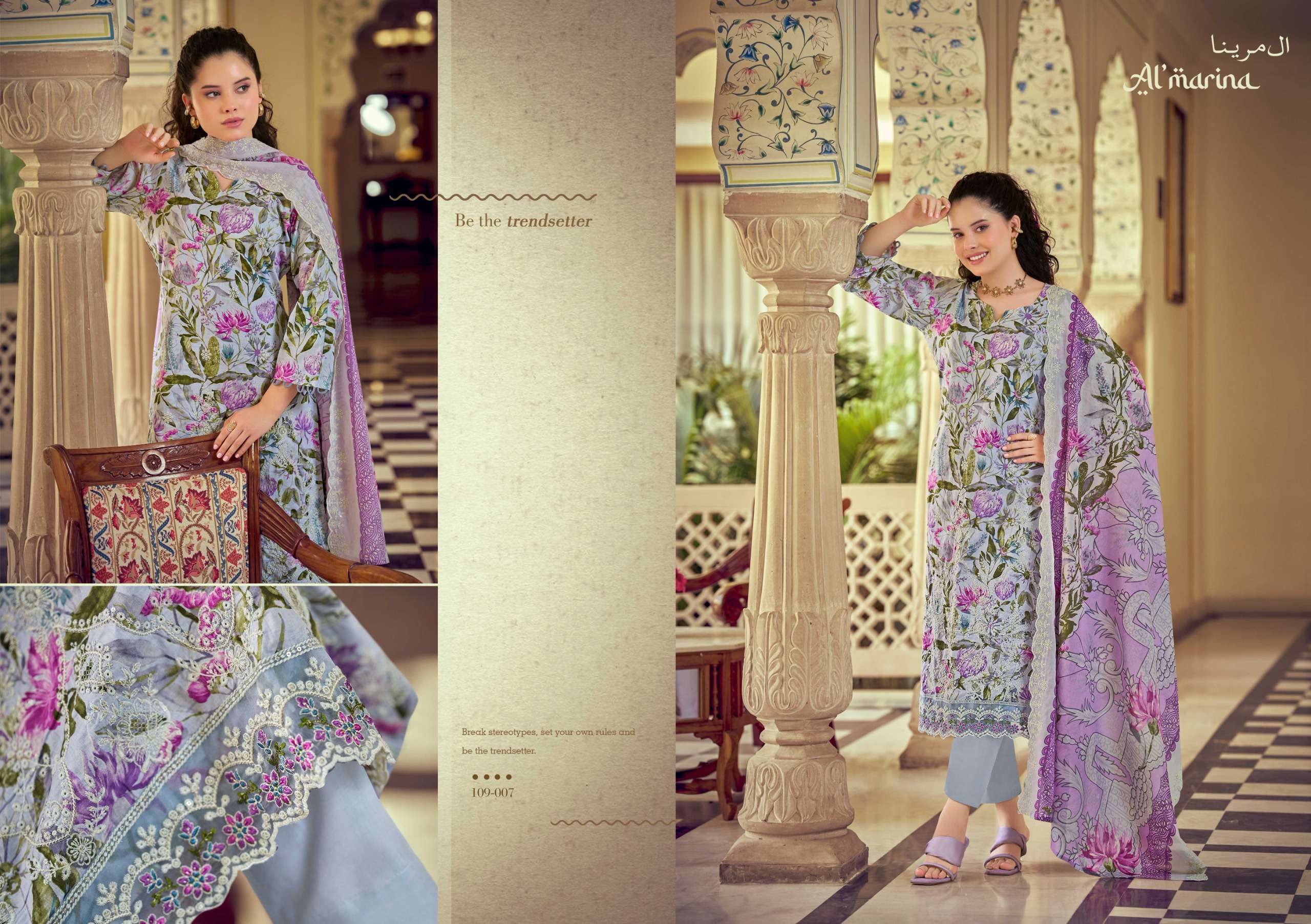 AL MARINA CHIKANKARI VOL 5 COTTON DIGITAL PRINT WITH EMBROIDERY WORK SUIT