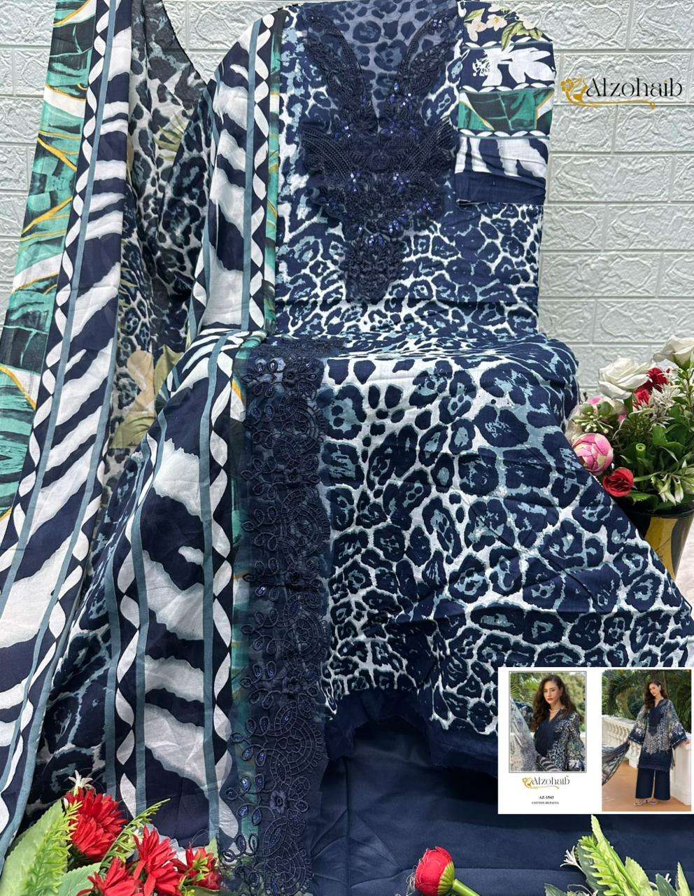 AL ZOHAIB AZIZA VOL 1 NEW DESIGNS COTTON EMBROIDERY DESIGNER WORK SALWAR KAMEEZ 