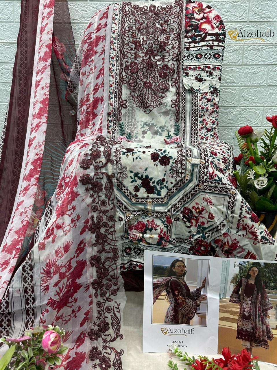 AL ZOHAIB AZIZA VOL 1 NEW DESIGNS COTTON EMBROIDERY DESIGNER WORK SALWAR KAMEEZ 