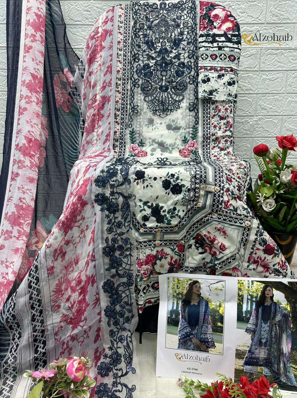 AL ZOHAIB AZIZA VOL 1 NEW DESIGNS COTTON EMBROIDERY DESIGNER WORK SALWAR KAMEEZ 