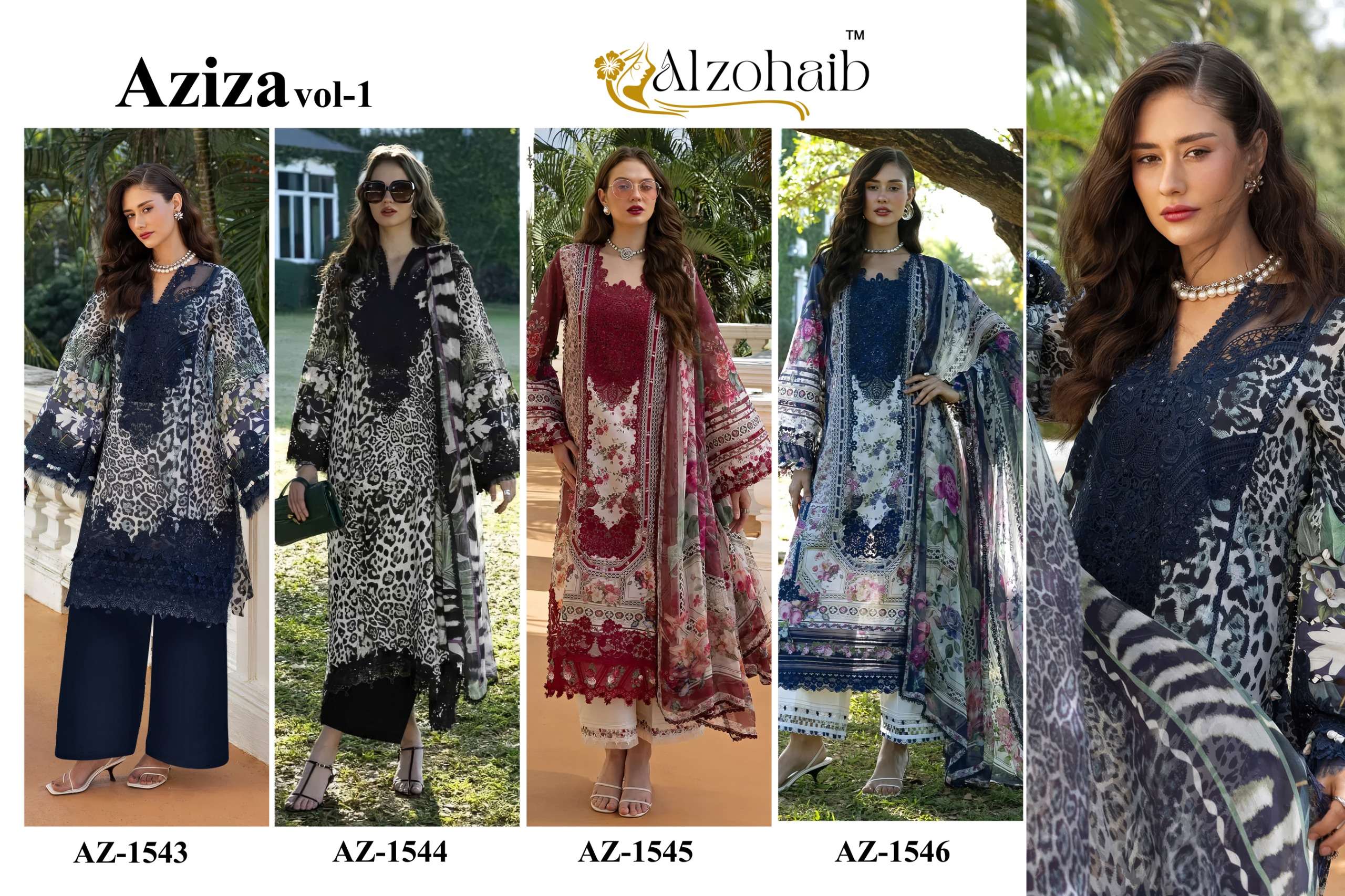 AL ZOHAIB AZIZA VOL 1 NEW DESIGNS COTTON EMBROIDERY DESIGNER WORK SALWAR KAMEEZ 