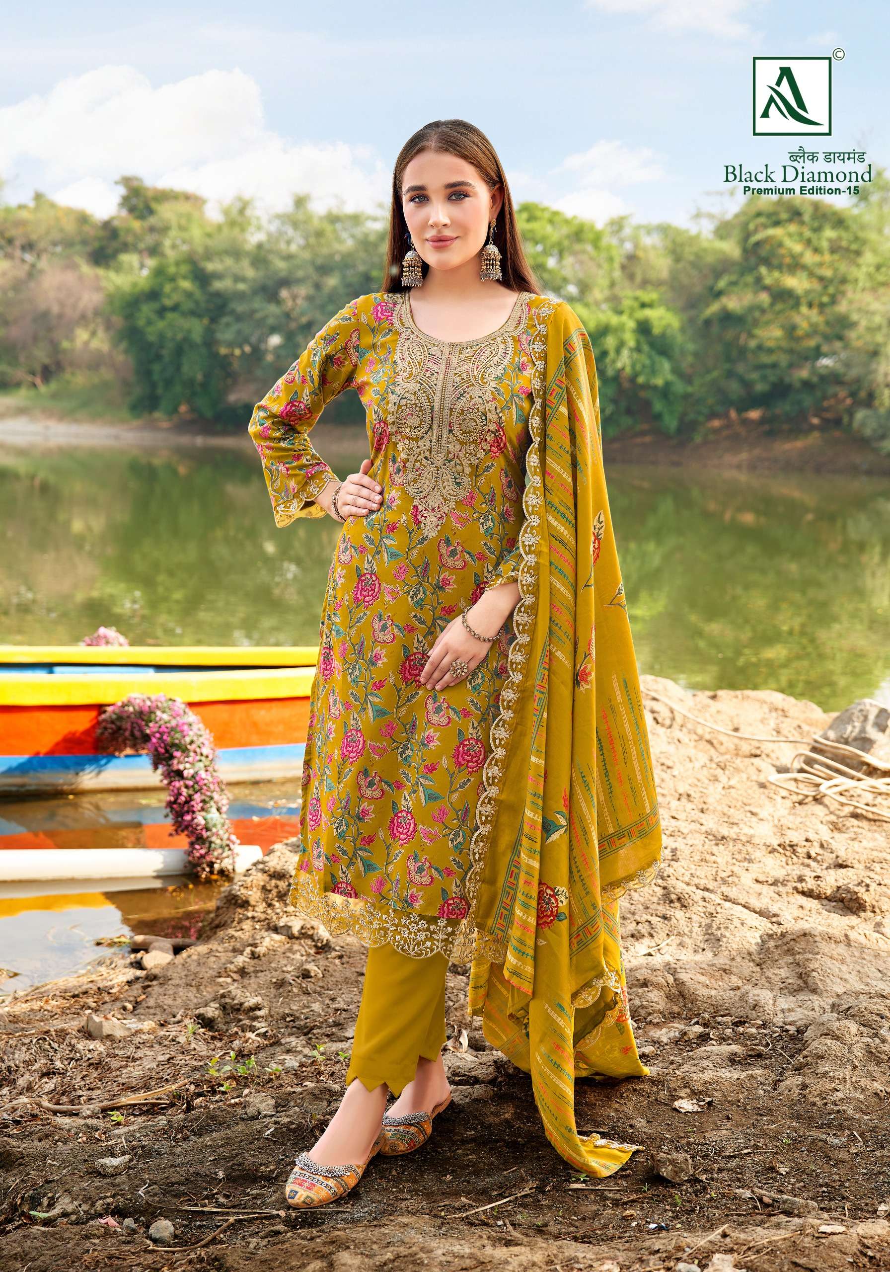 ALOK SUITS BLACK DIAMOND EDITION 15 RAYON PRINT WITH FANCY EMBROIDERY WORK SUIT
