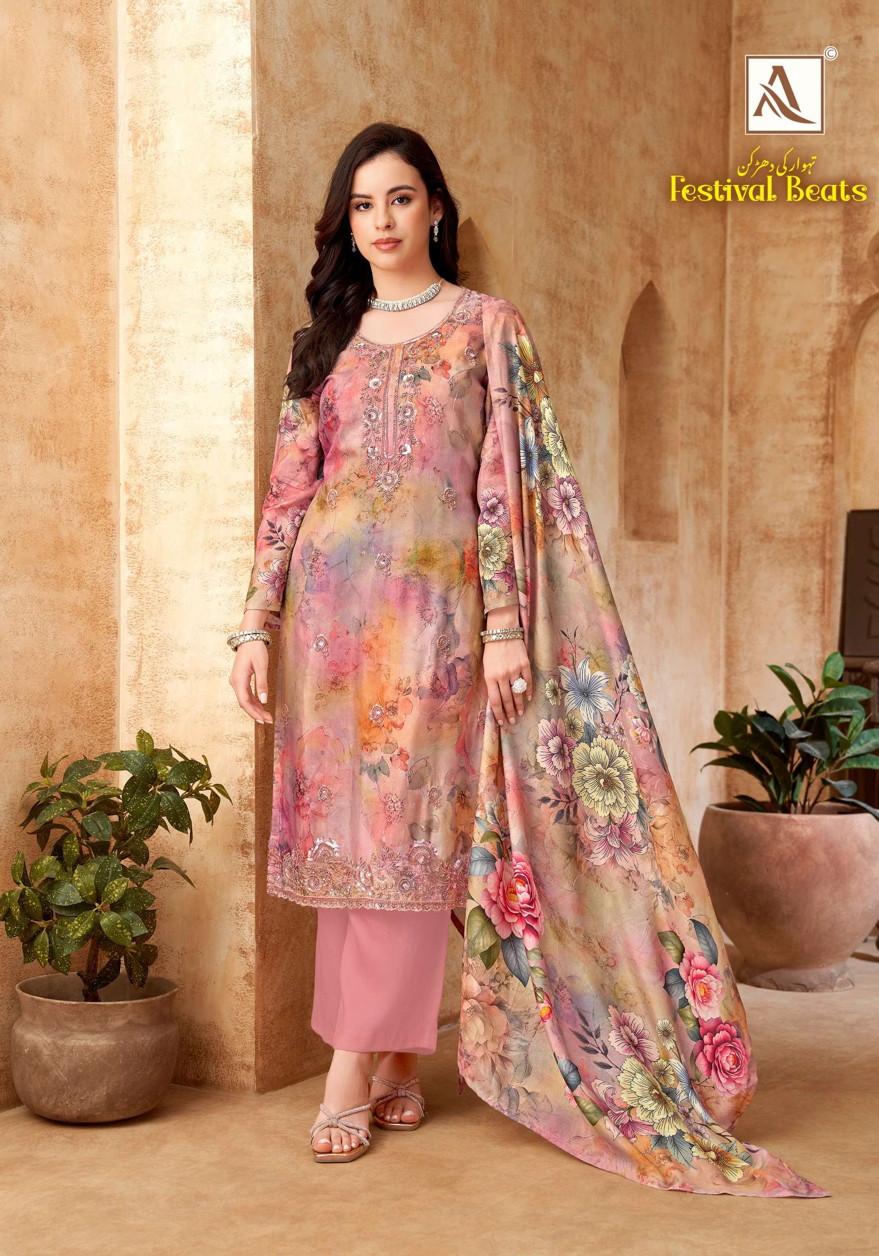 ALOK SUITS FESTIVAL BEATS VISCOSE PRINT WITH FANCY WORKS SUIT