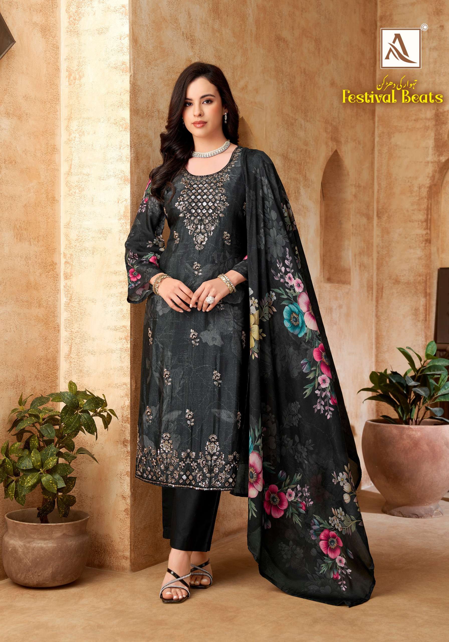 ALOK SUITS FESTIVAL BEATS VISCOSE PRINT WITH FANCY WORKS SUIT