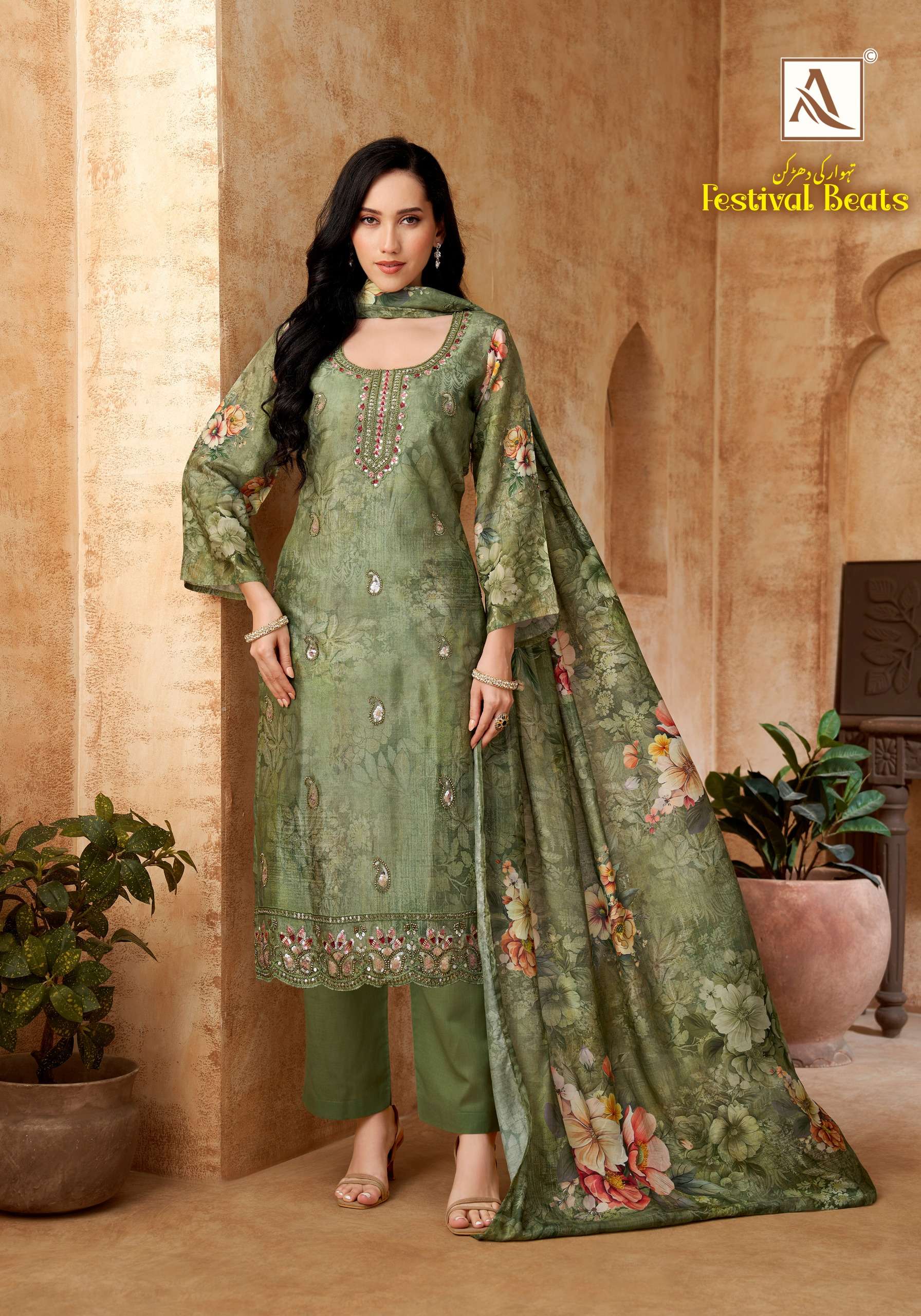 ALOK SUITS FESTIVAL BEATS VISCOSE PRINT WITH FANCY WORKS SUIT