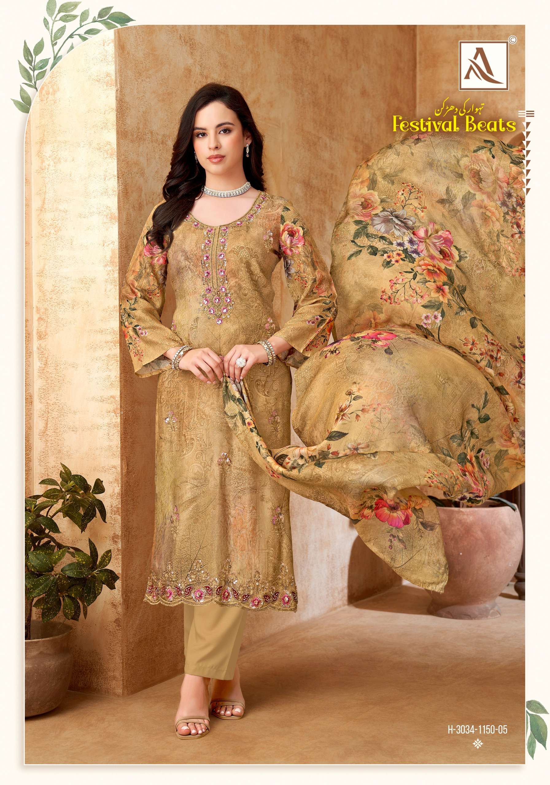 ALOK SUITS FESTIVAL BEATS VISCOSE PRINT WITH FANCY WORKS SUIT