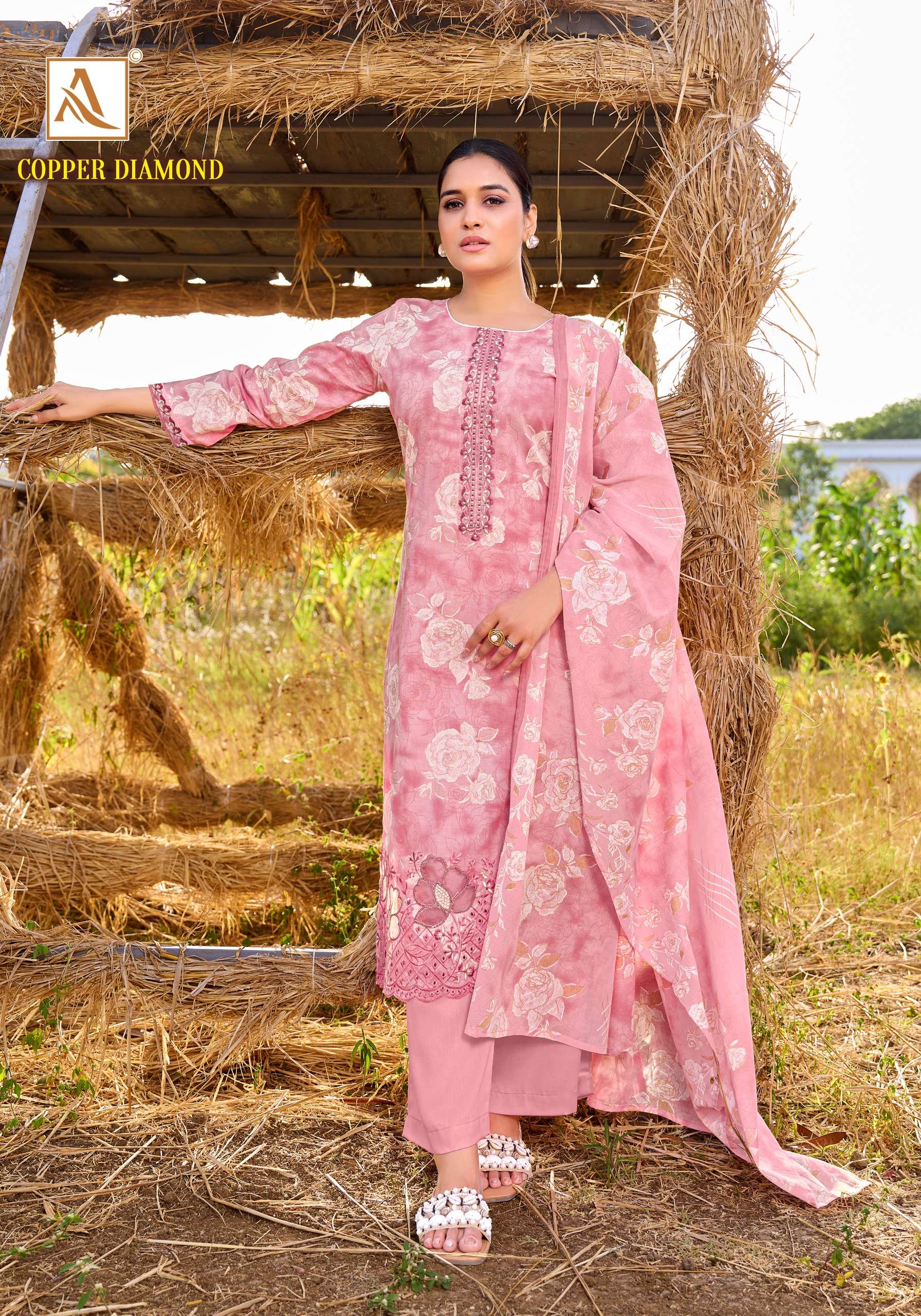 ALOK SUITS JADE COPPER DIAMOND COTTON PRINT WITH FANCY EMBROIDERY WORK SUIT