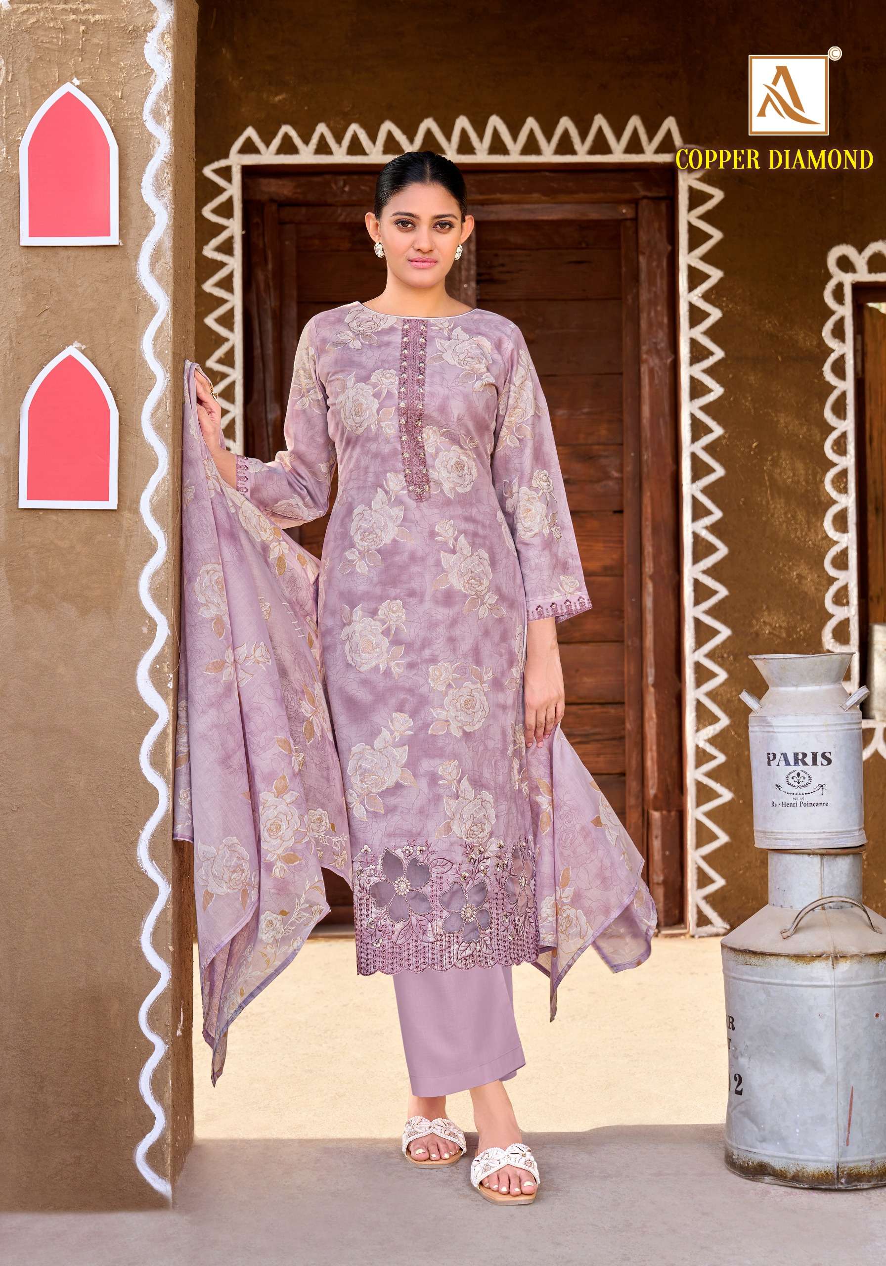 ALOK SUITS JADE COPPER DIAMOND COTTON PRINT WITH FANCY EMBROIDERY WORK SUIT