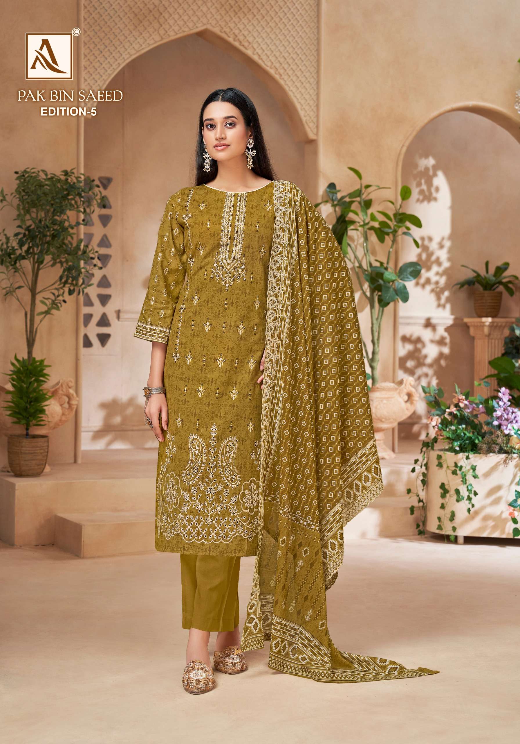 ALOK SUITS PAK BIN SAEED VOL 5 COTTON PRINT WITH FANCY EMBROIDERY WORK SUIT