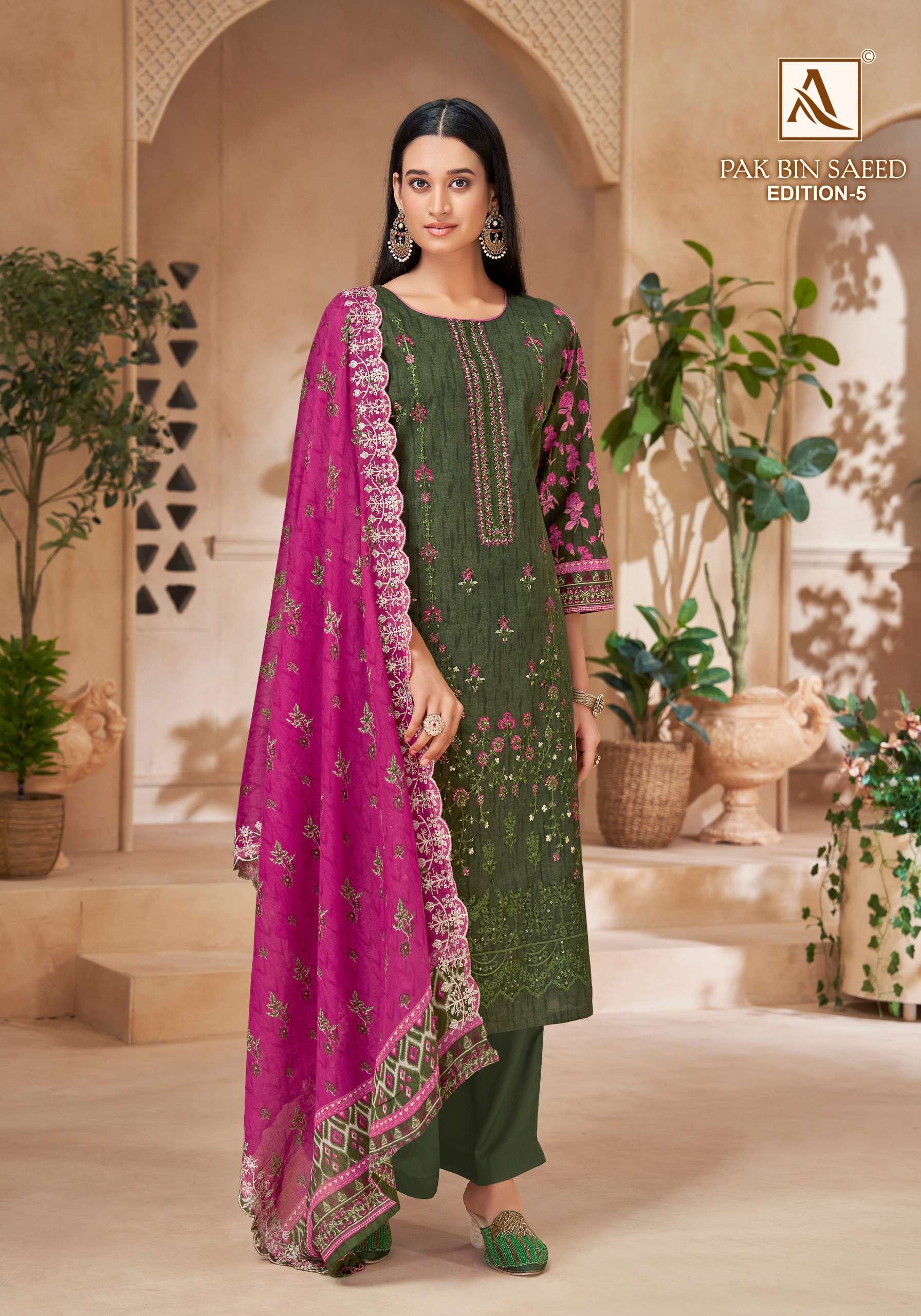 ALOK SUITS PAK BIN SAEED VOL 5 COTTON PRINT WITH FANCY EMBROIDERY WORK SUIT
