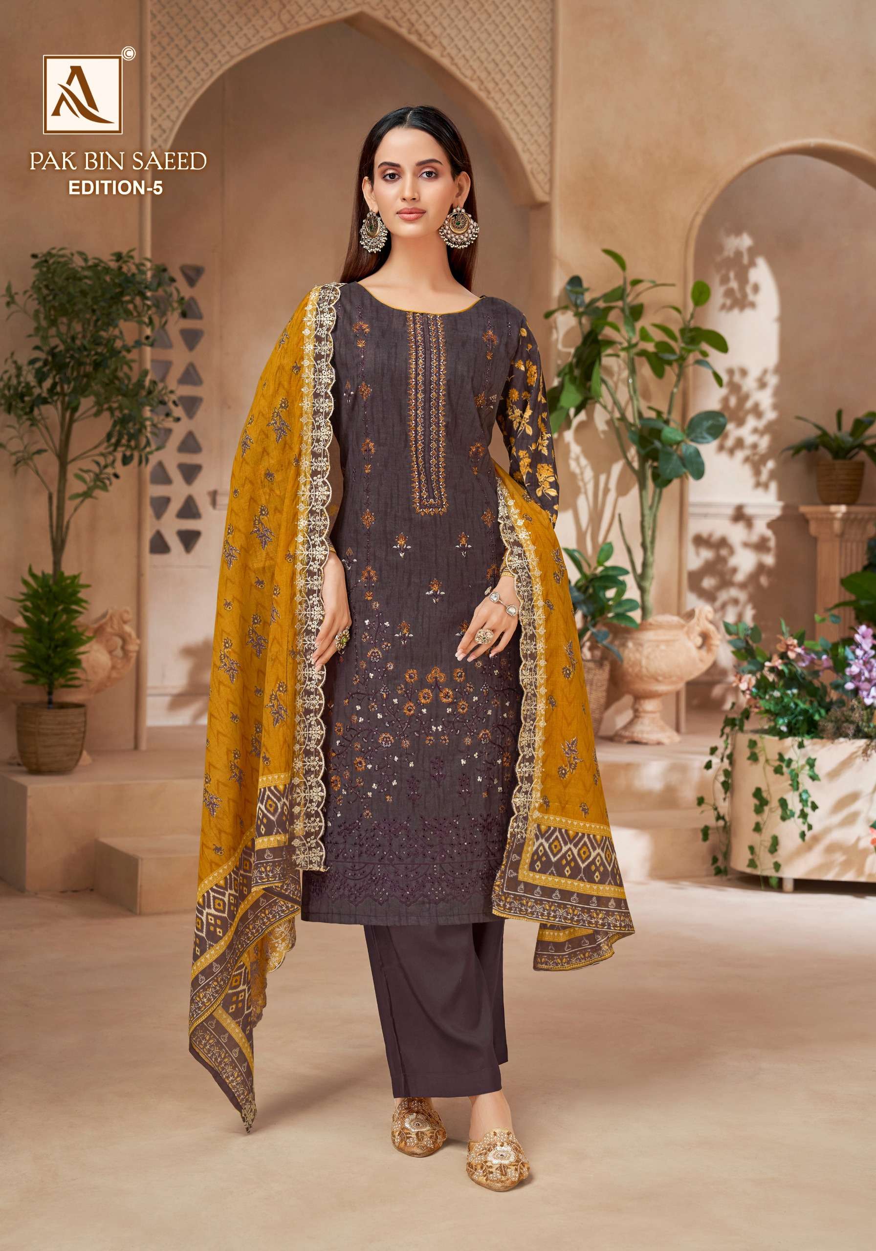 ALOK SUITS PAK BIN SAEED VOL 5 COTTON PRINT WITH FANCY EMBROIDERY WORK SUIT
