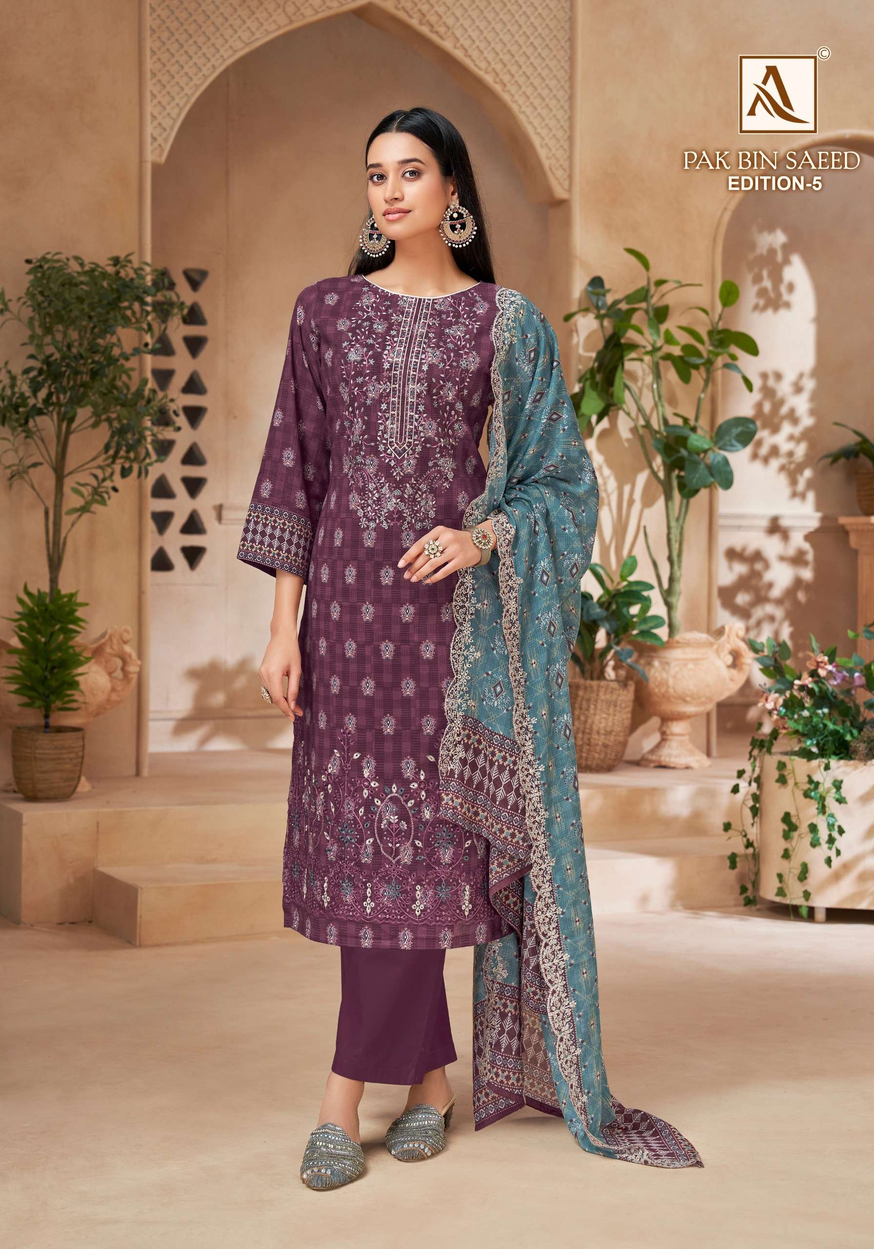 ALOK SUITS PAK BIN SAEED VOL 5 COTTON PRINT WITH FANCY EMBROIDERY WORK SUIT