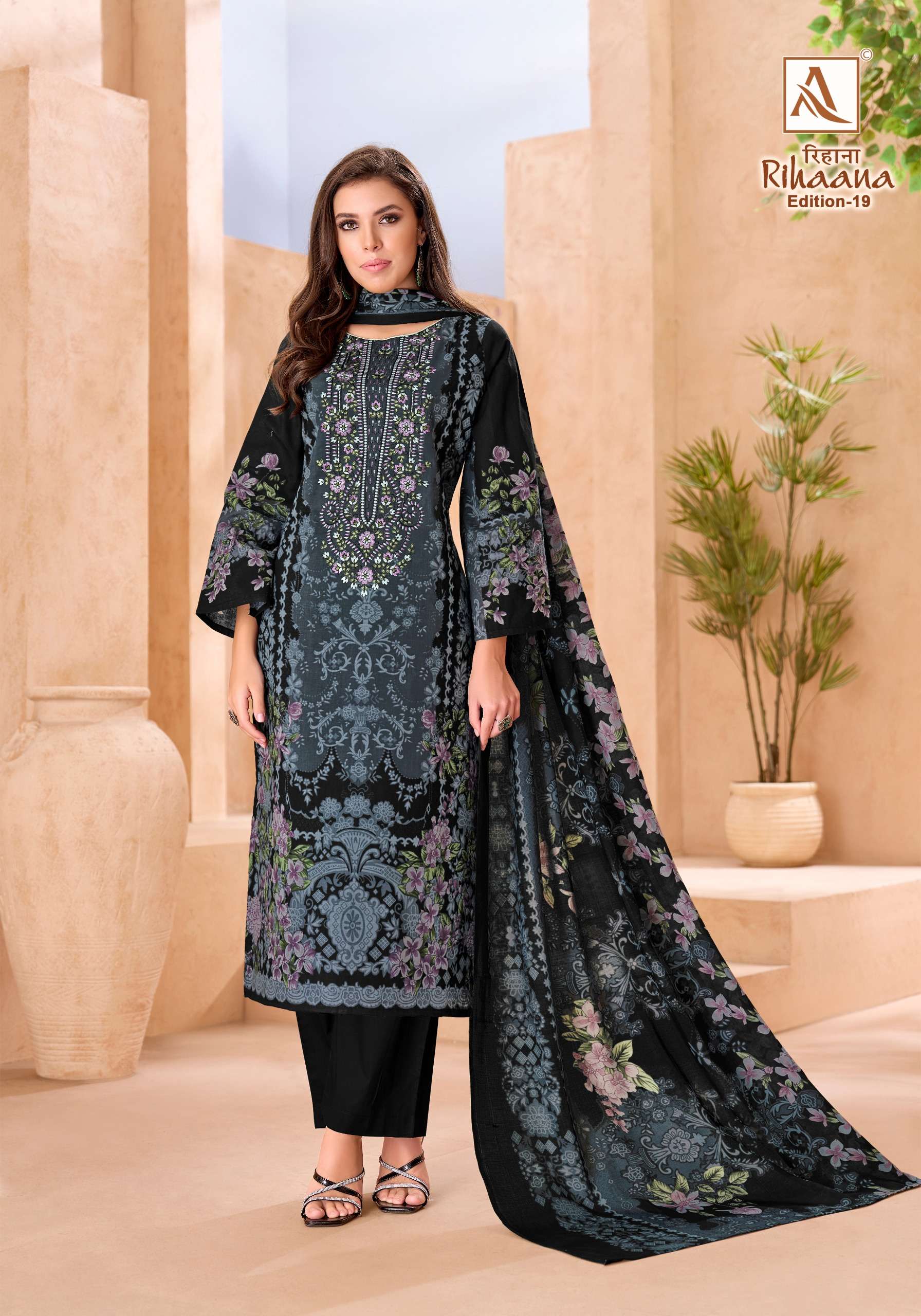 ALOK SUITS RIHAANA VOL 19 COTTON DIGITAL PRINT WITH FANCY WORK SUIT