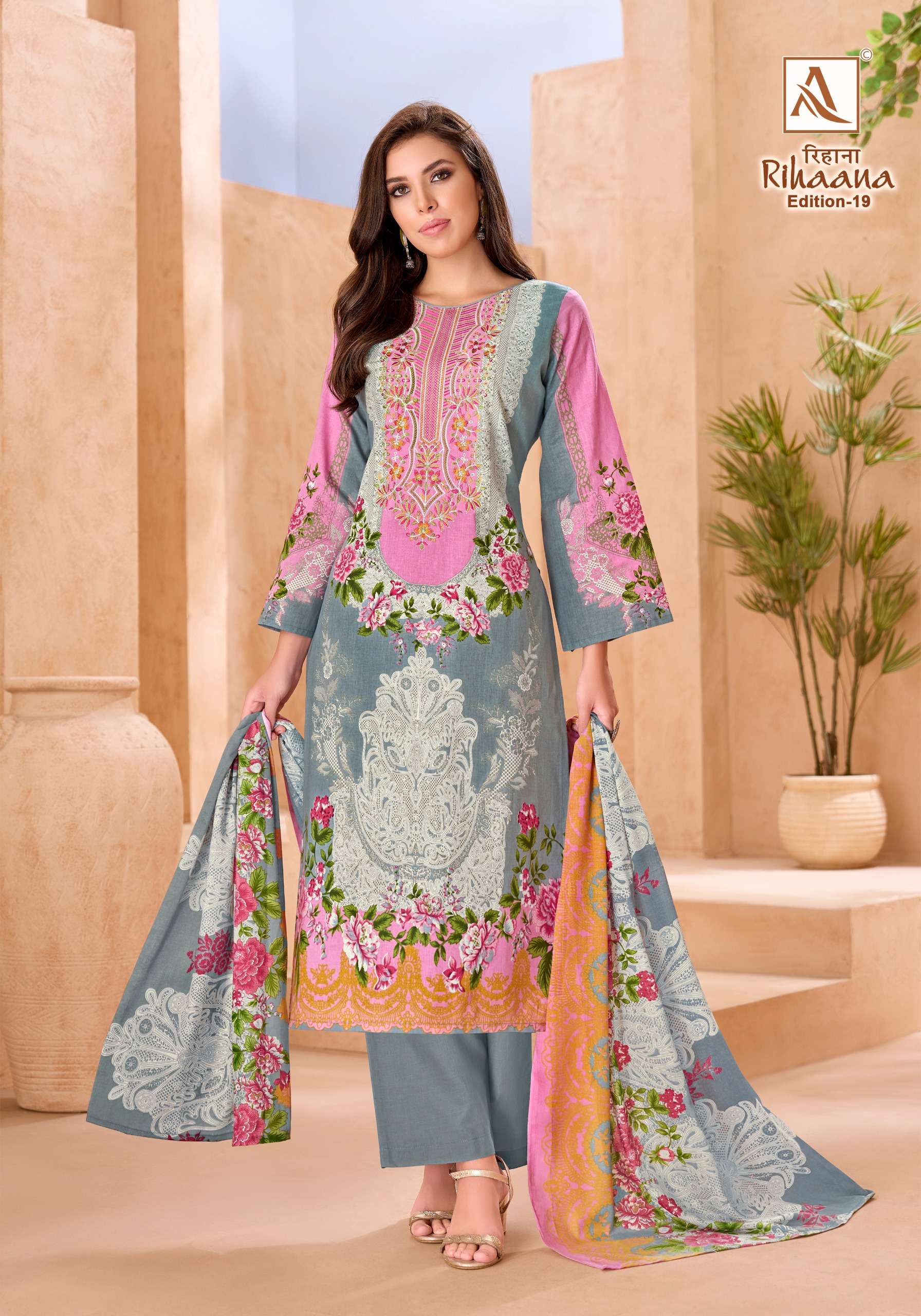 ALOK SUITS RIHAANA VOL 19 COTTON DIGITAL PRINT WITH FANCY WORK SUIT